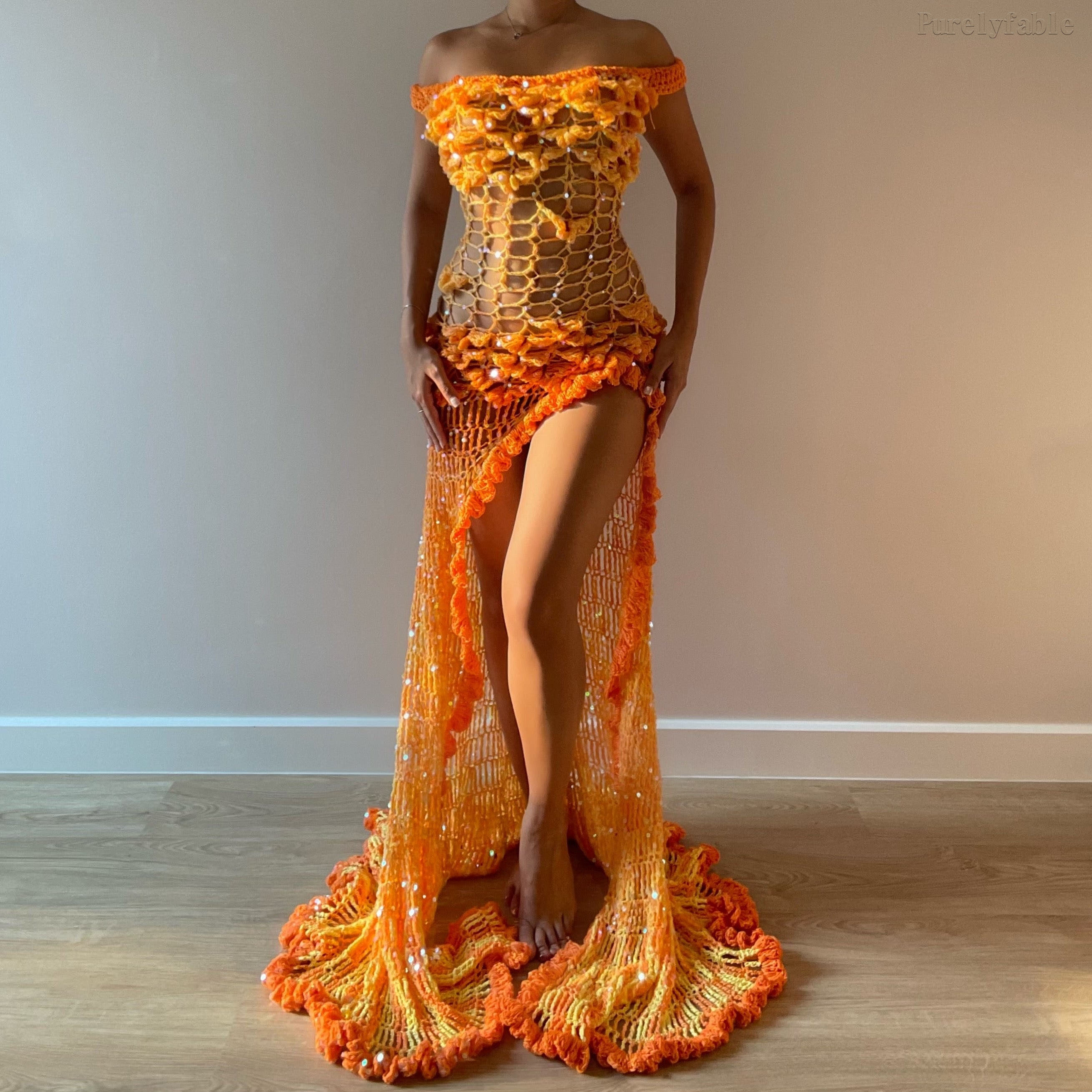 Liana Orange Sequin Mermaid Gown