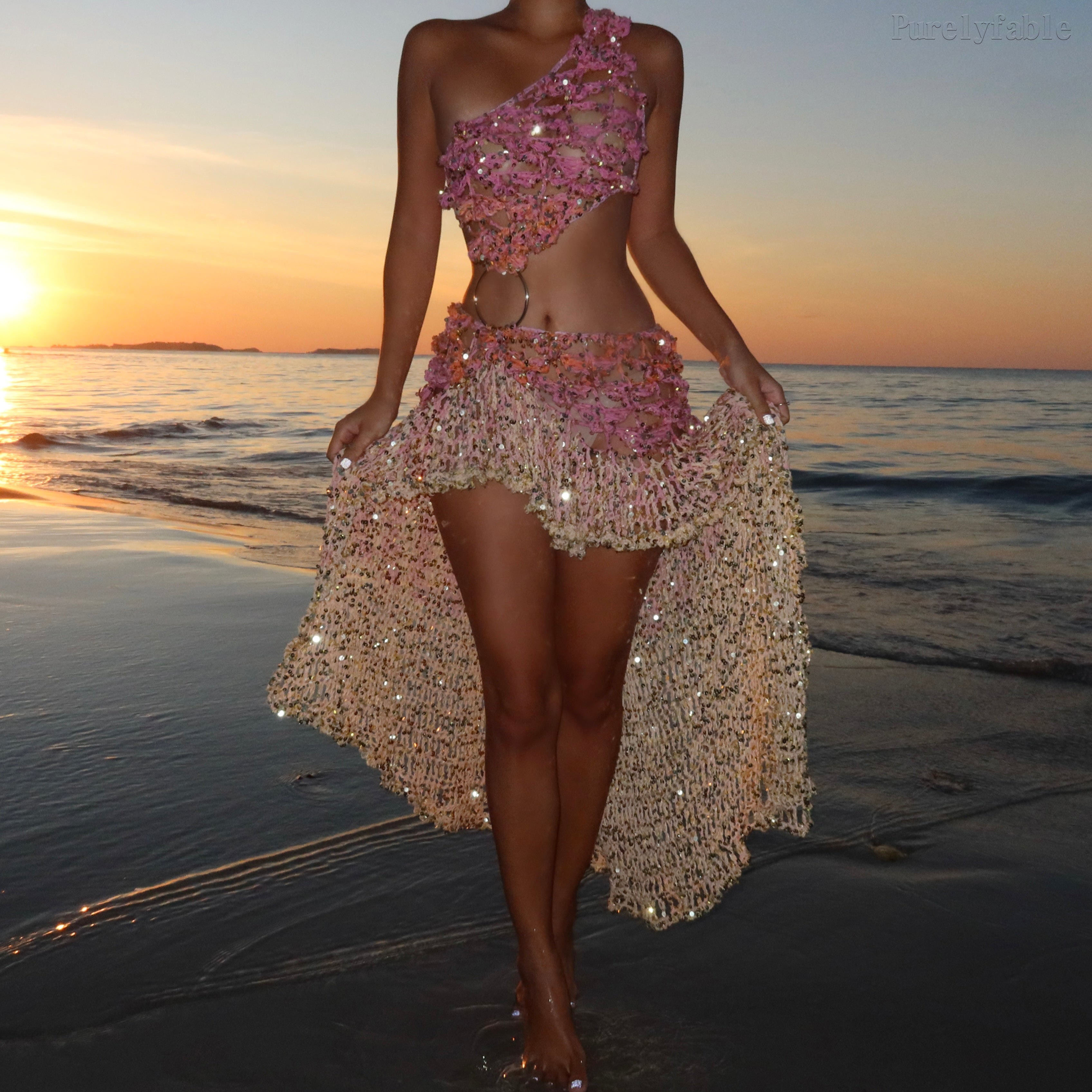 Brinley Pink Ombré Sequin Skirt Set