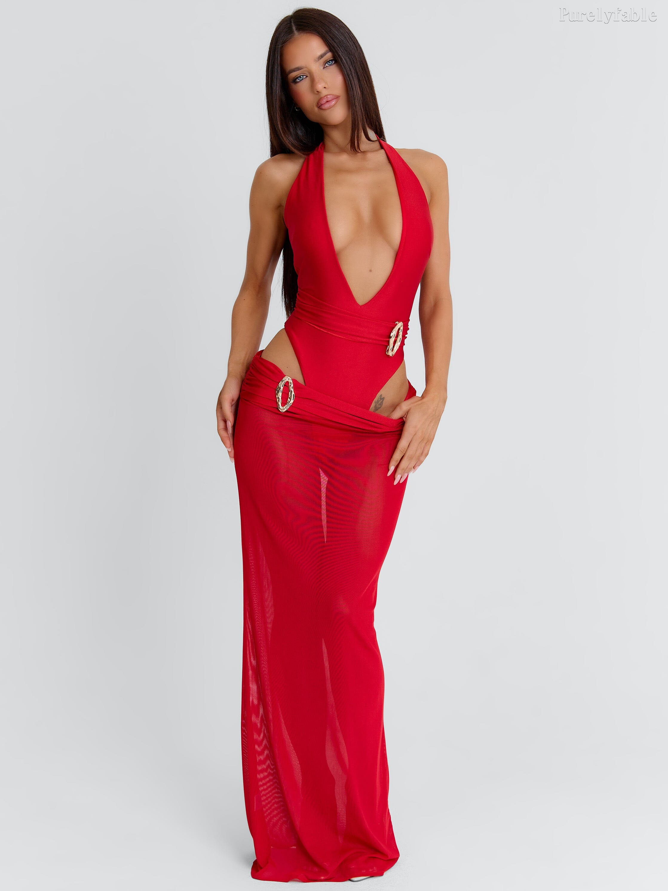 Giselle Red Halter-Neck Cut-Out Maxi Dress