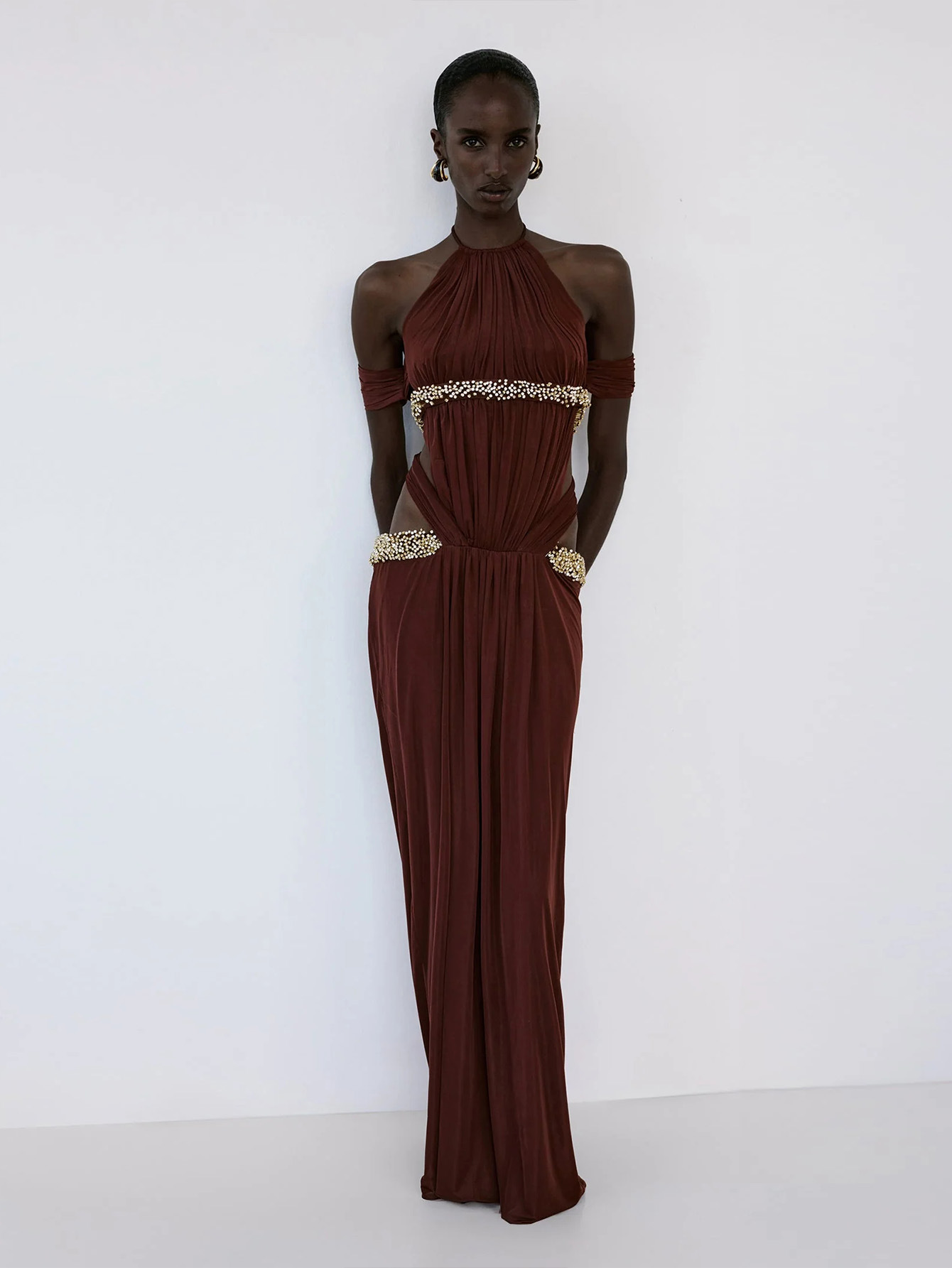 Evanna Deep Red Pleated Flowing Dress