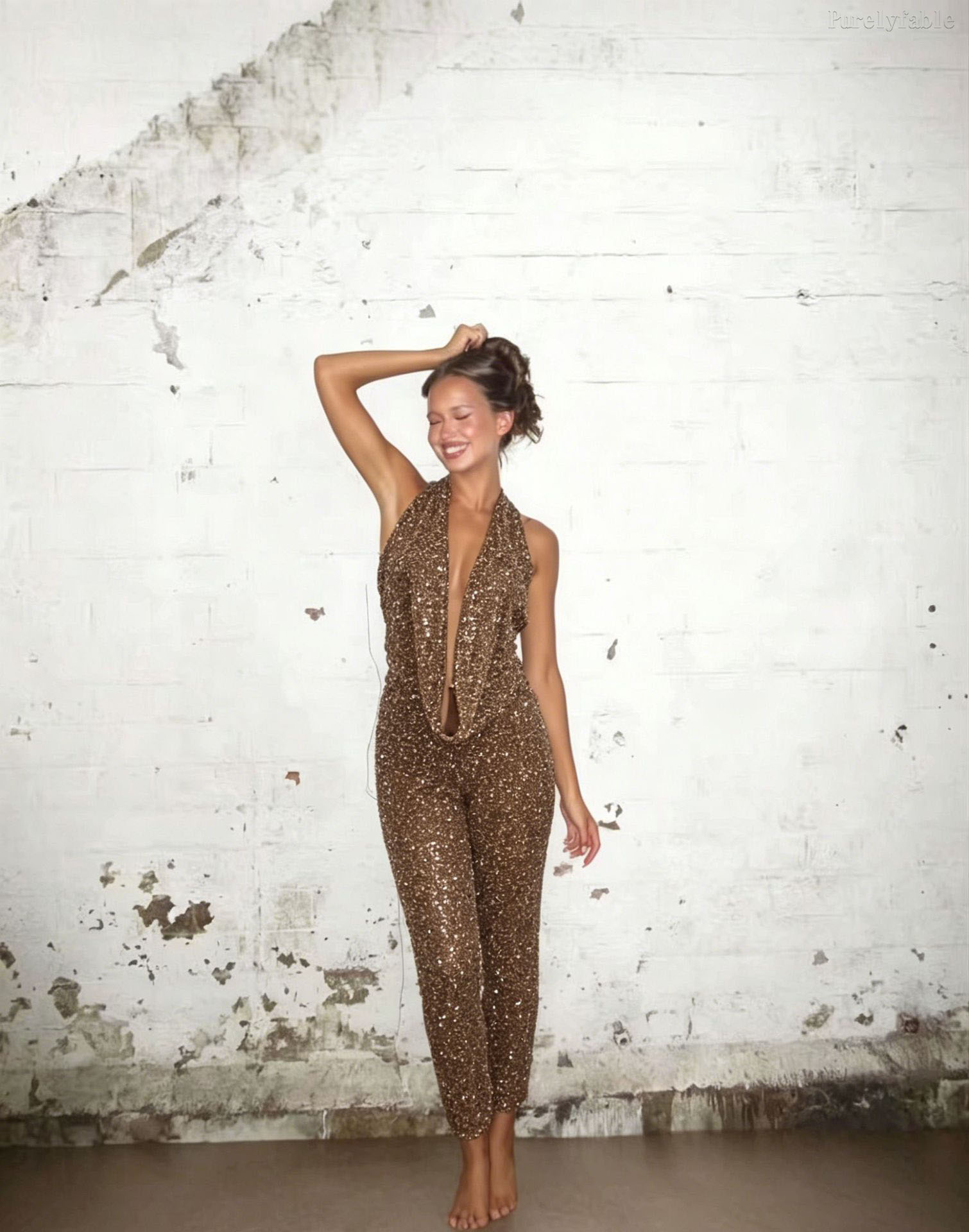 Amelie Brown Backless Top And Cropped Pants Set