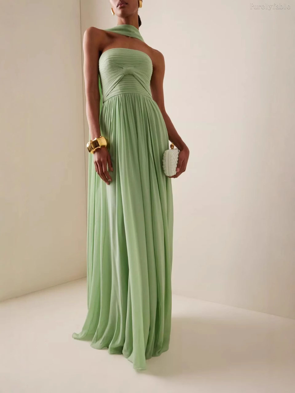 Dahlia Light Green Pleated Strapless Dress