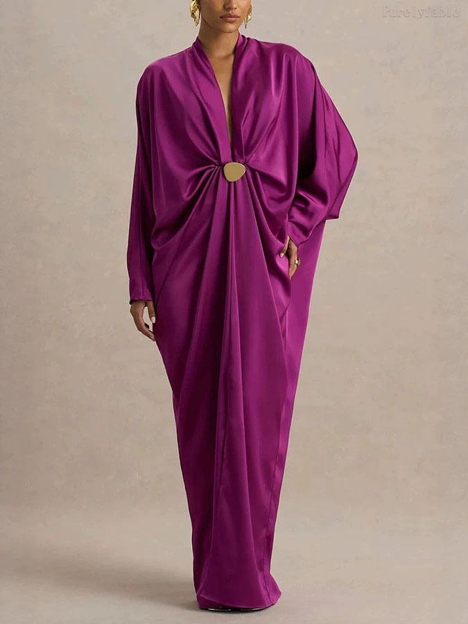 Victoria Purple Loose And Sexy Slit Pleated Dress