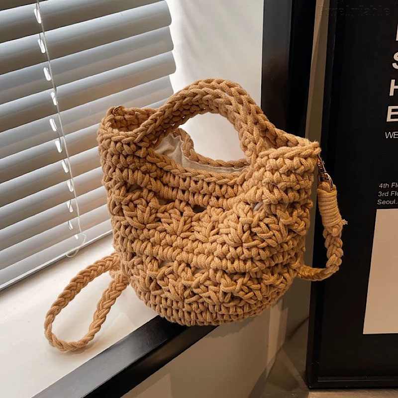 Khaki Woven Bucket Bag