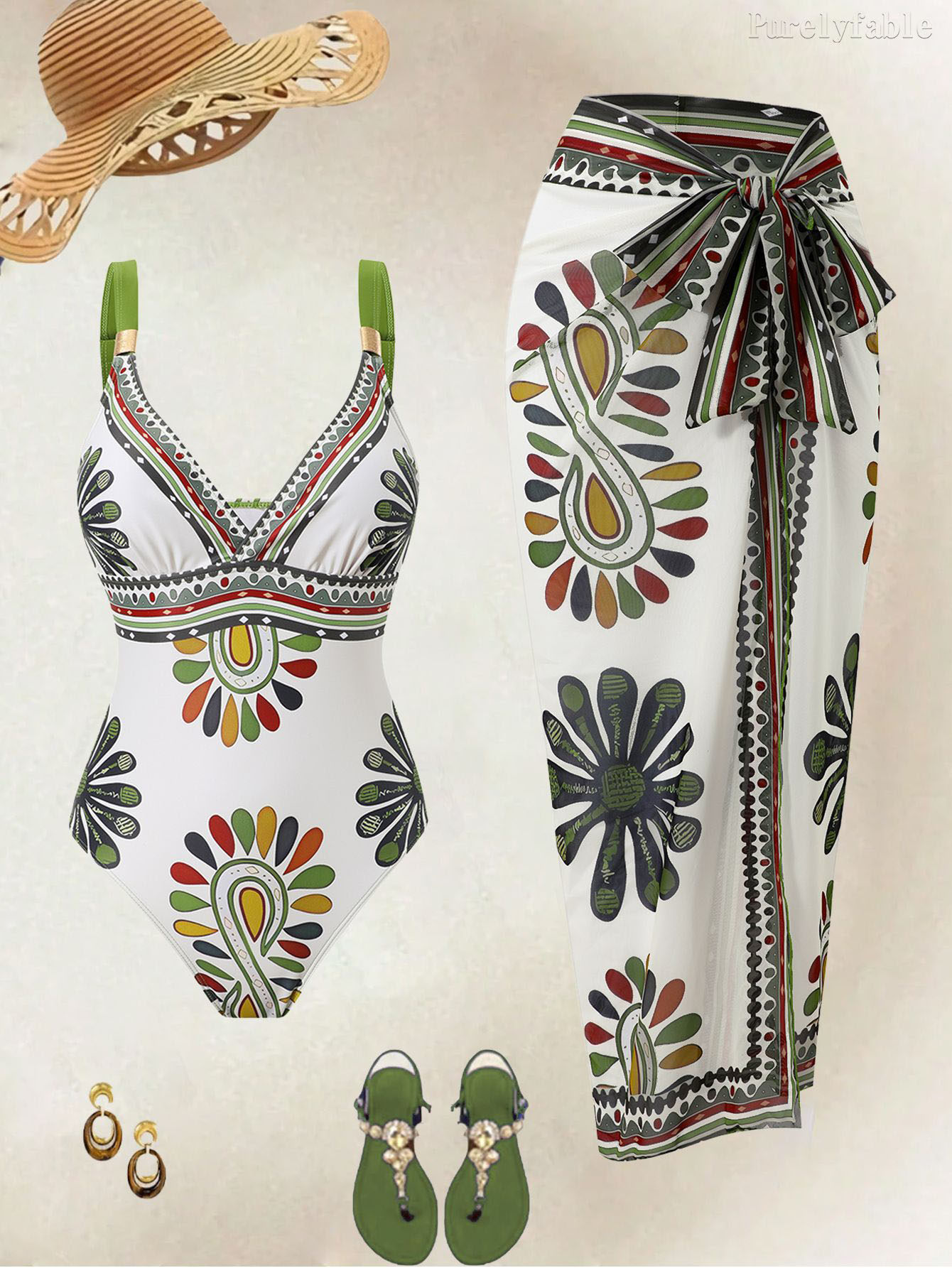 Celeste White Bikini Wrap Skirt Set