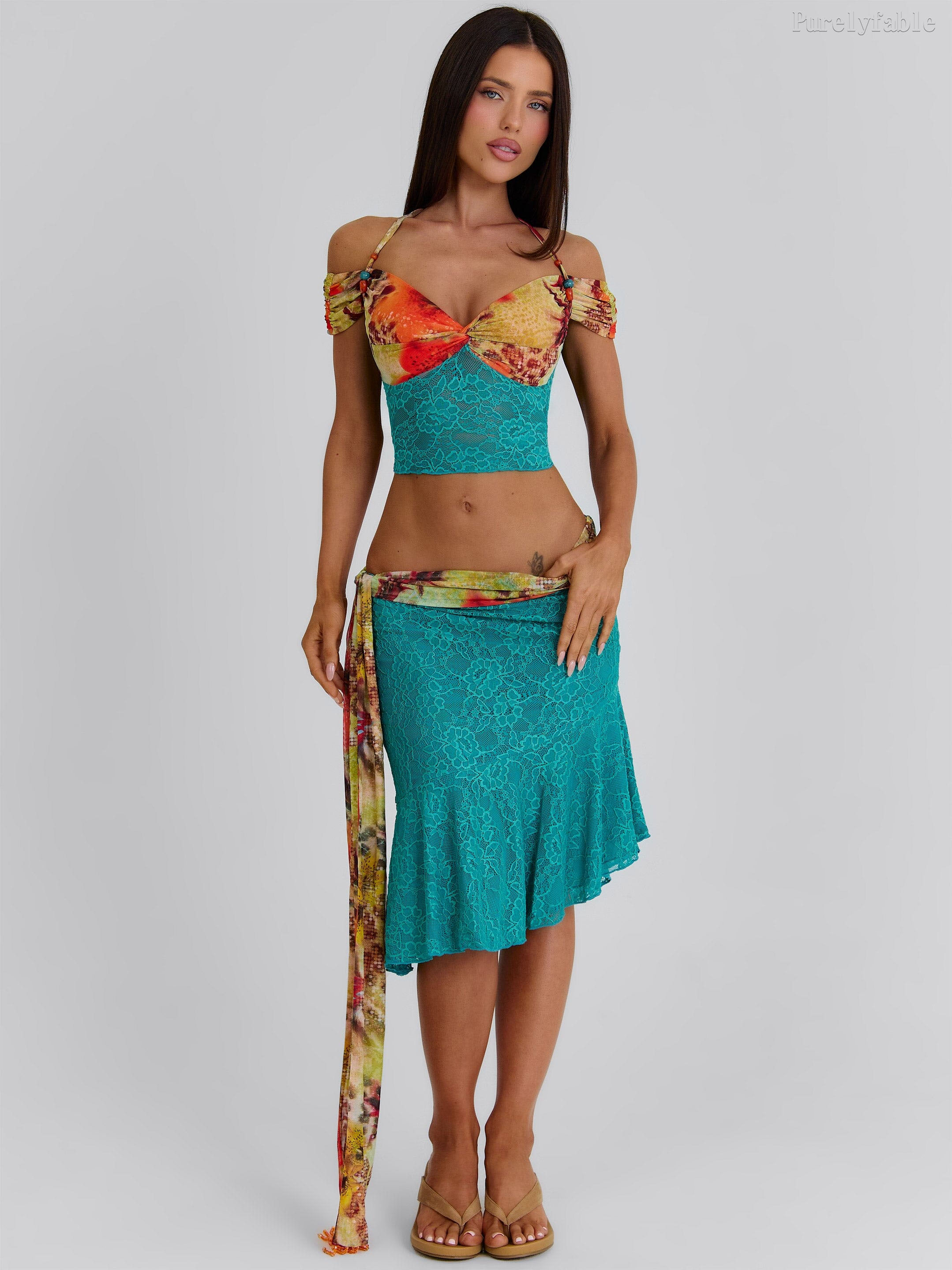 Ariadne Blue Sleeveless Fish-Tail Mid-Length Dress Set