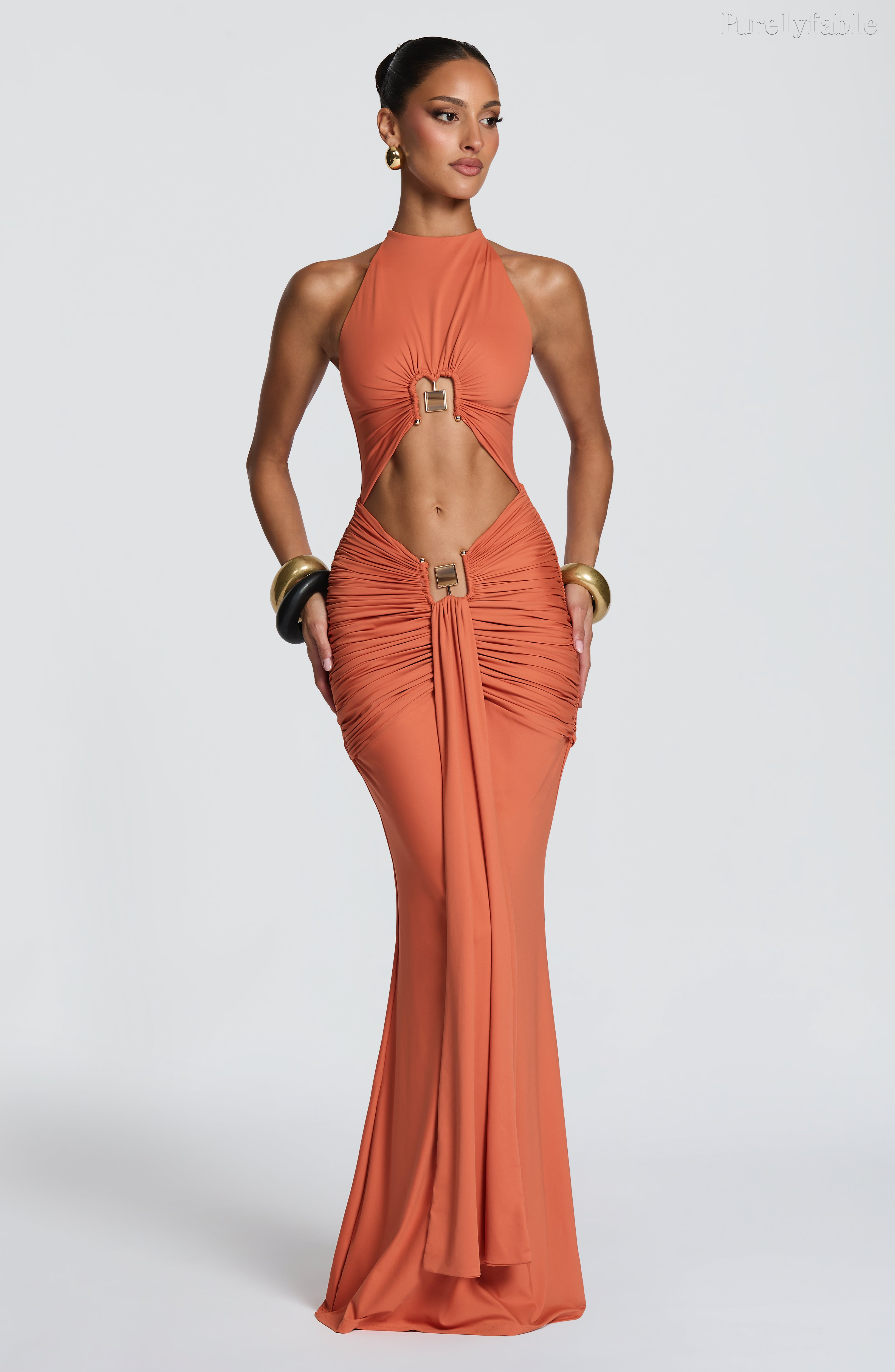 Paloma Orange Halter Neck Cut-Out Pleated Skirt