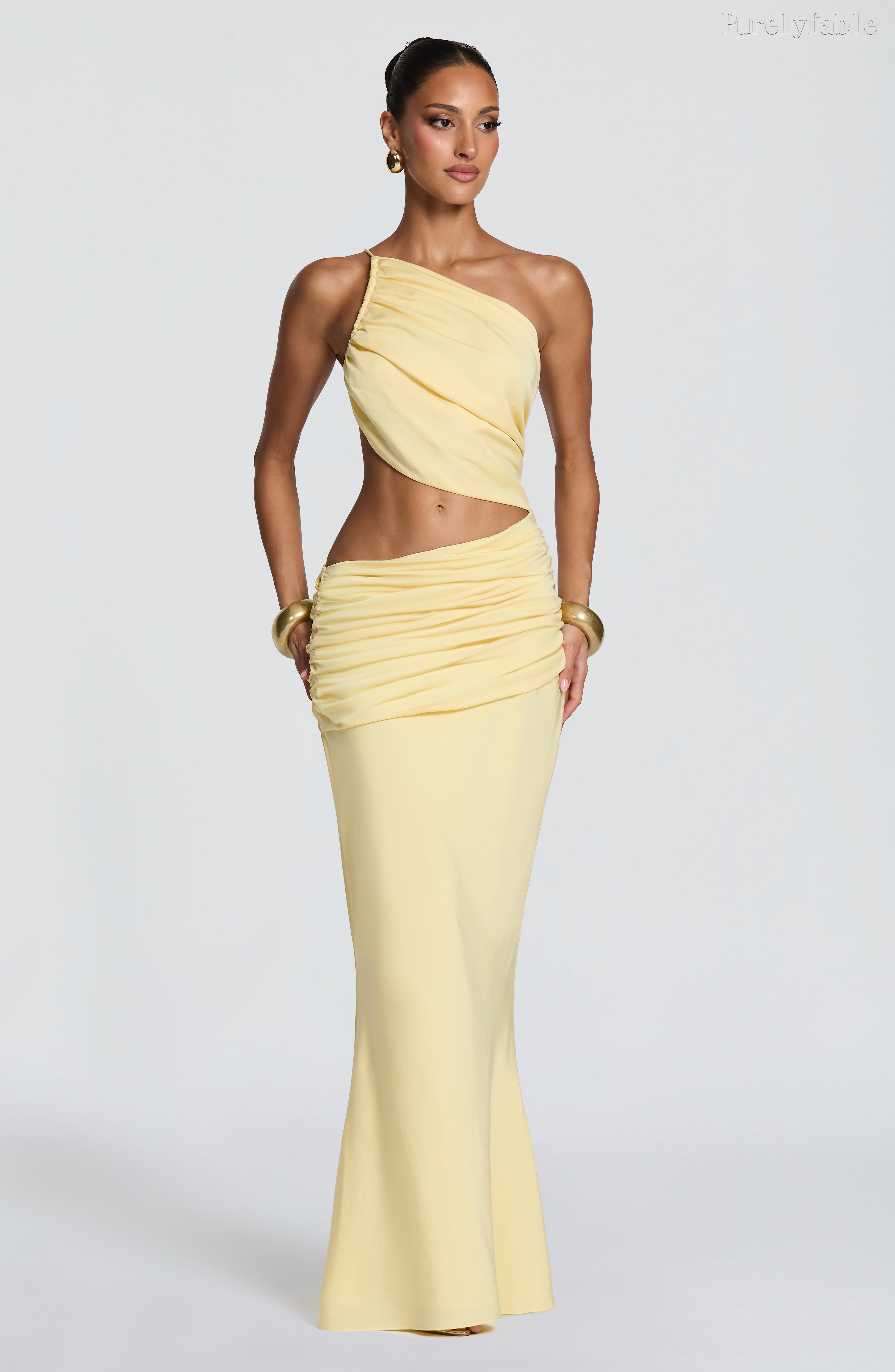 Rafaela Blue Single-Sleeve Open-Back Dress