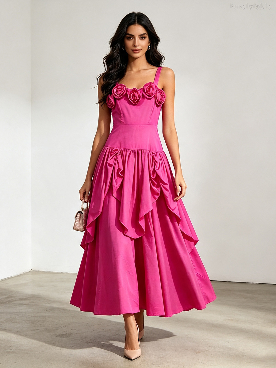 Eloise Rose-Colored High-Waisted A-Line Strapless Long Dress