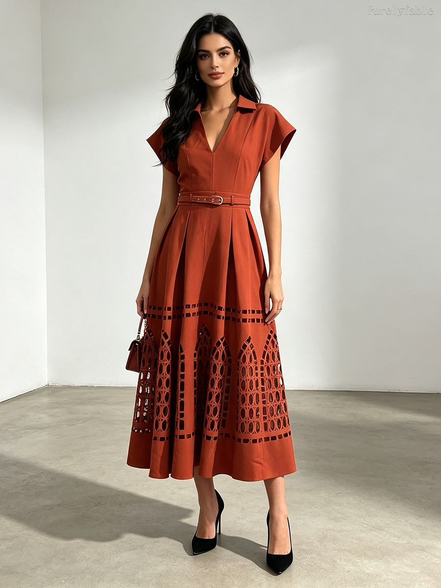 Beatrice Purple High-Waisted Hollow-Out Long Dress