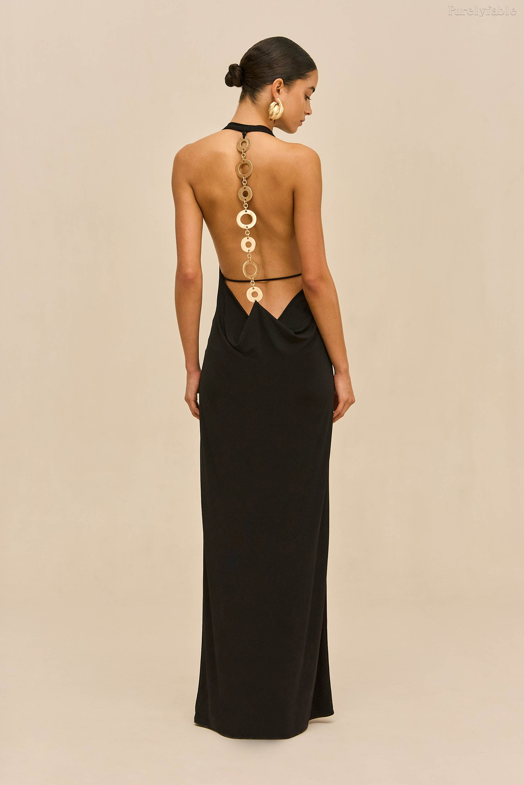 Eden Black Halter Backless Draped Long Dress