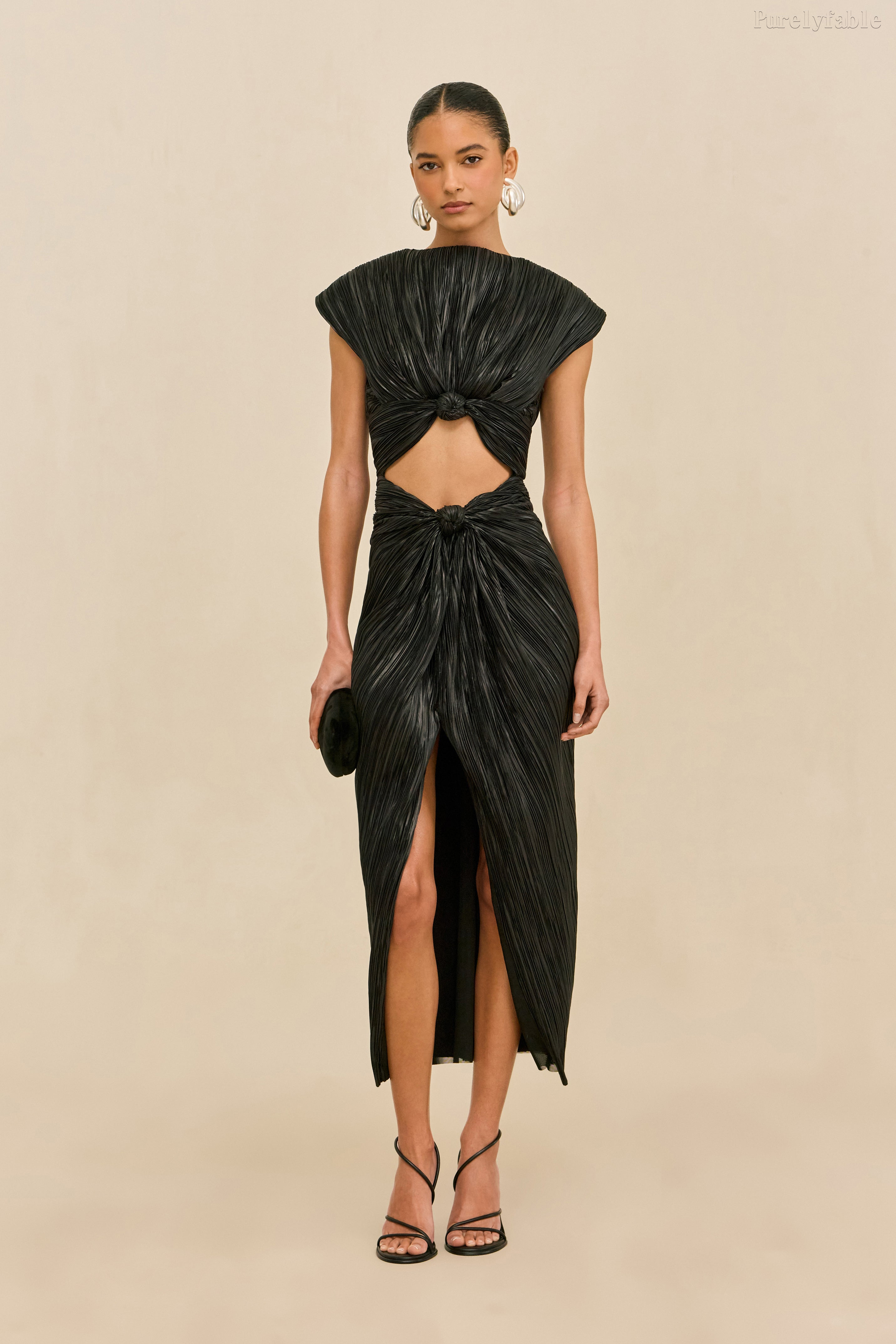 Eden Black Halter-Neck Open-Front Midi-Length Dress