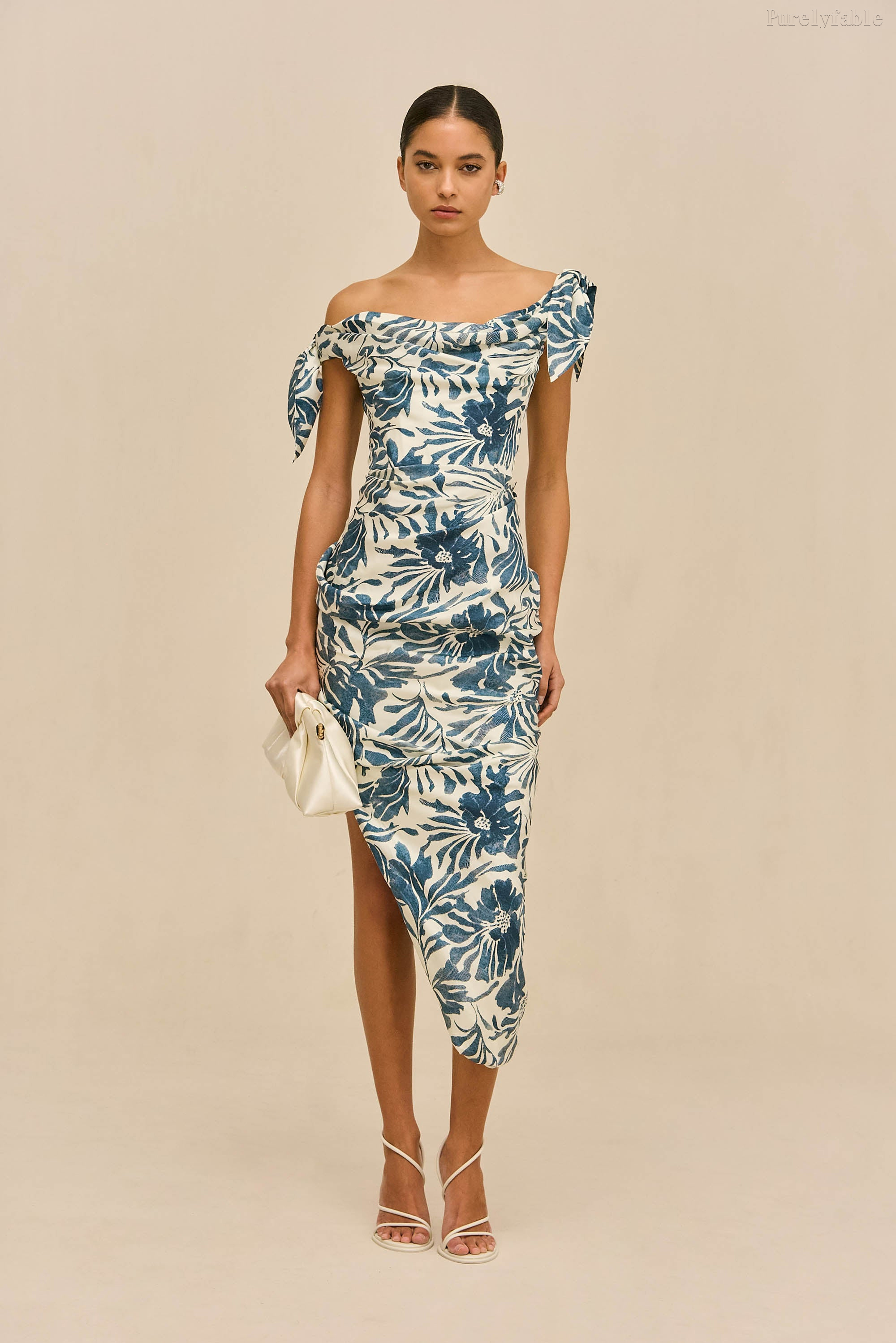 Elara Blue Sleeveless Floral Asymmetric Mid-Length Dress
