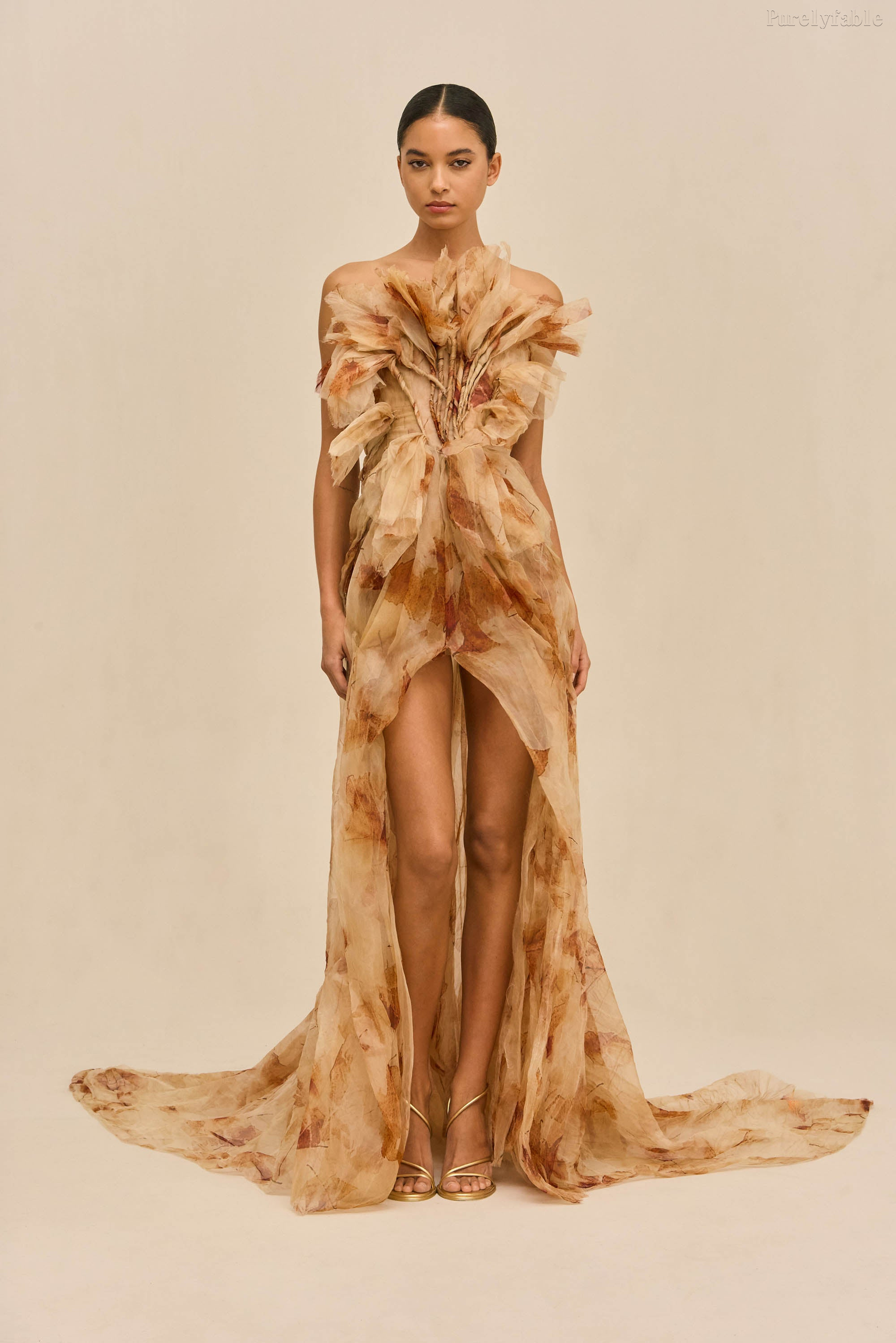 Elara Brown Sugar Strapless High-Waisted Floor-Length Dress