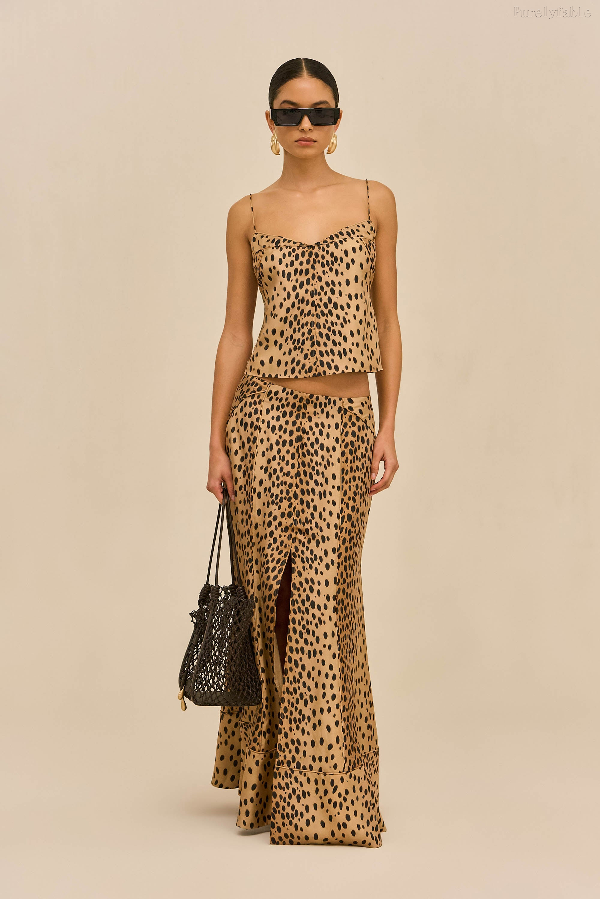 Elara Khaki-Colored Fine Shoulder-Belt High Slit Dress Set