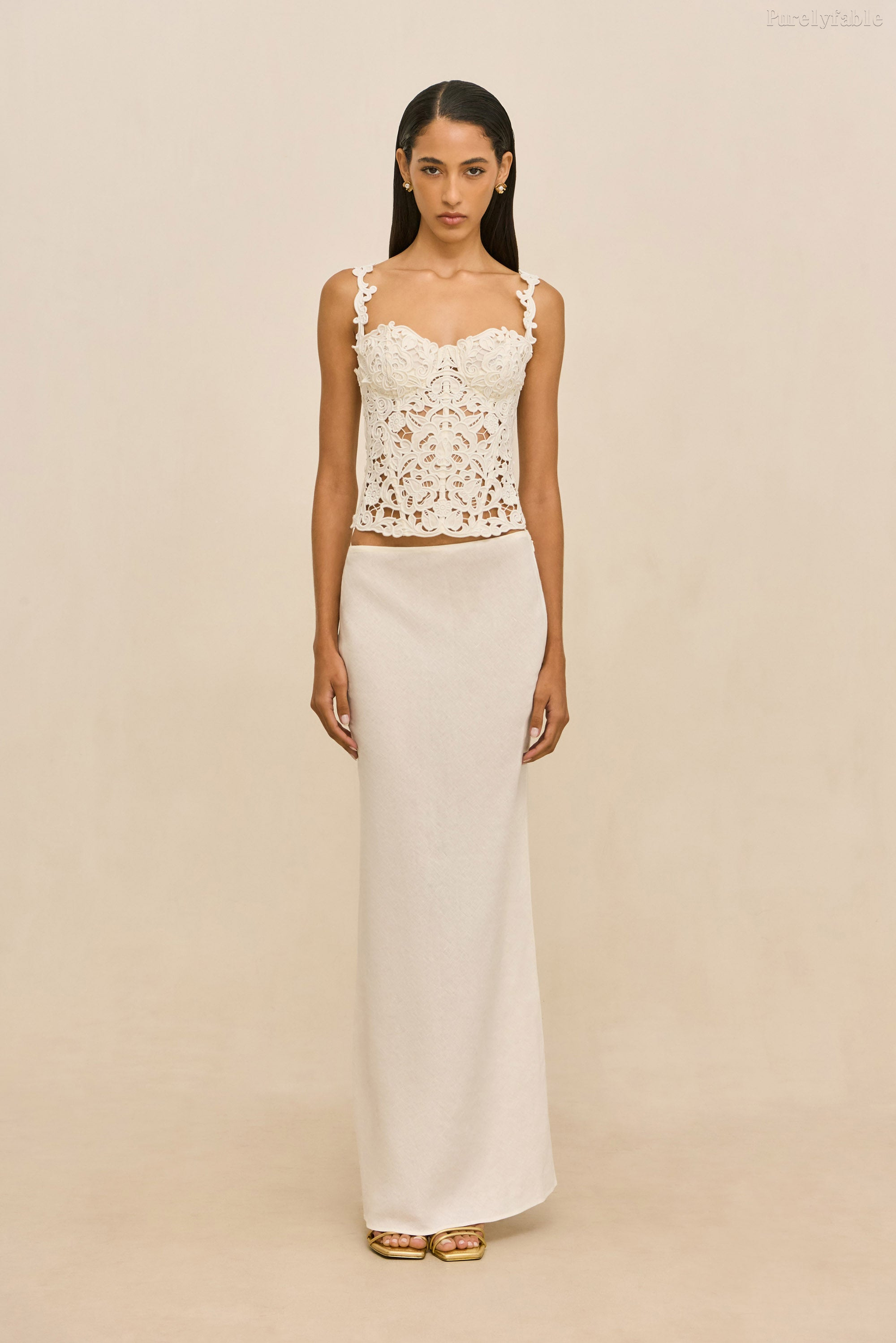 Evelina White Lace Short Strapless Fish Tail Long Set