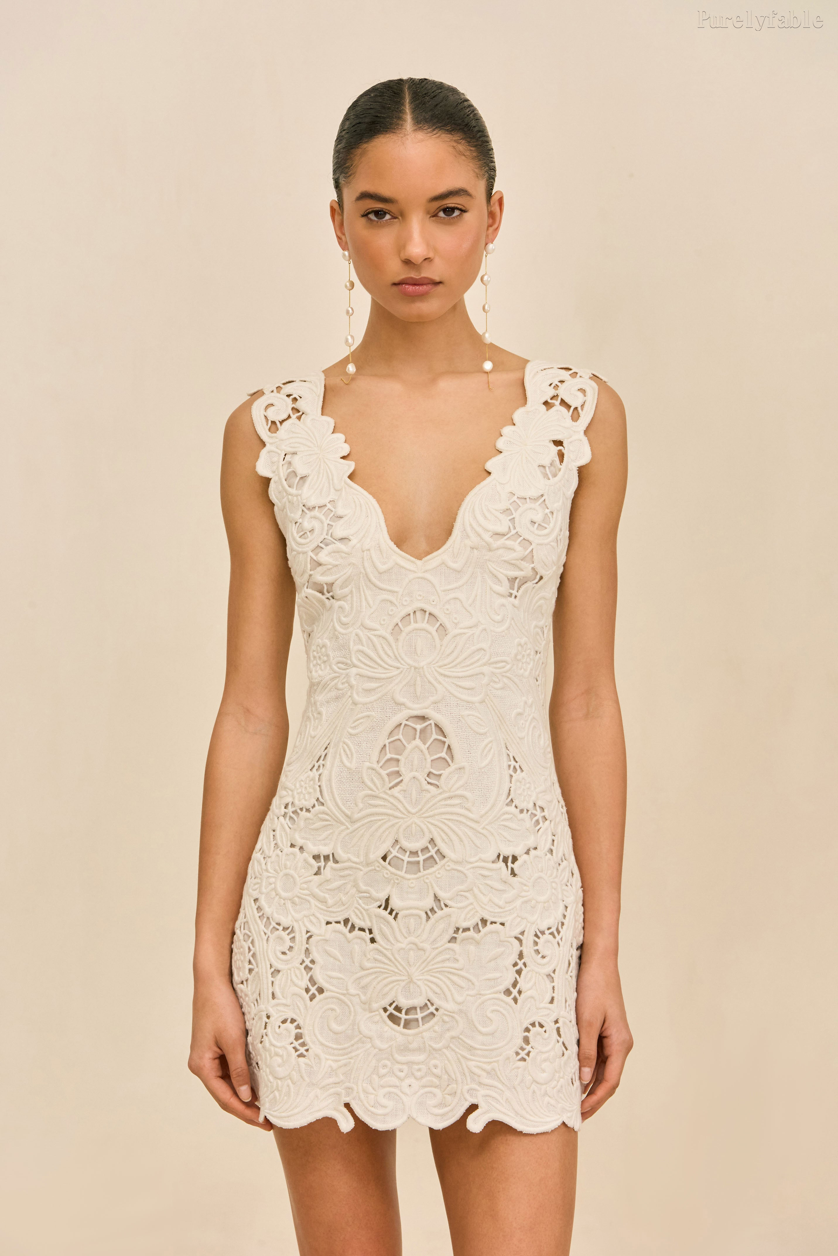 Elara White Deep V Sleeveless Form-Fitting Short Dress