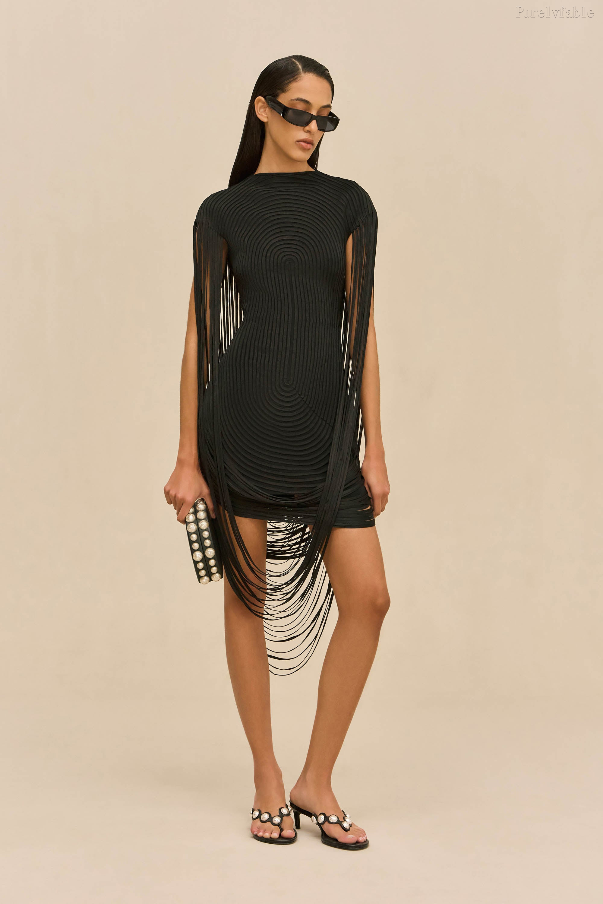 Evelina Black Half-Neckline Tight-Fitting Short Dress