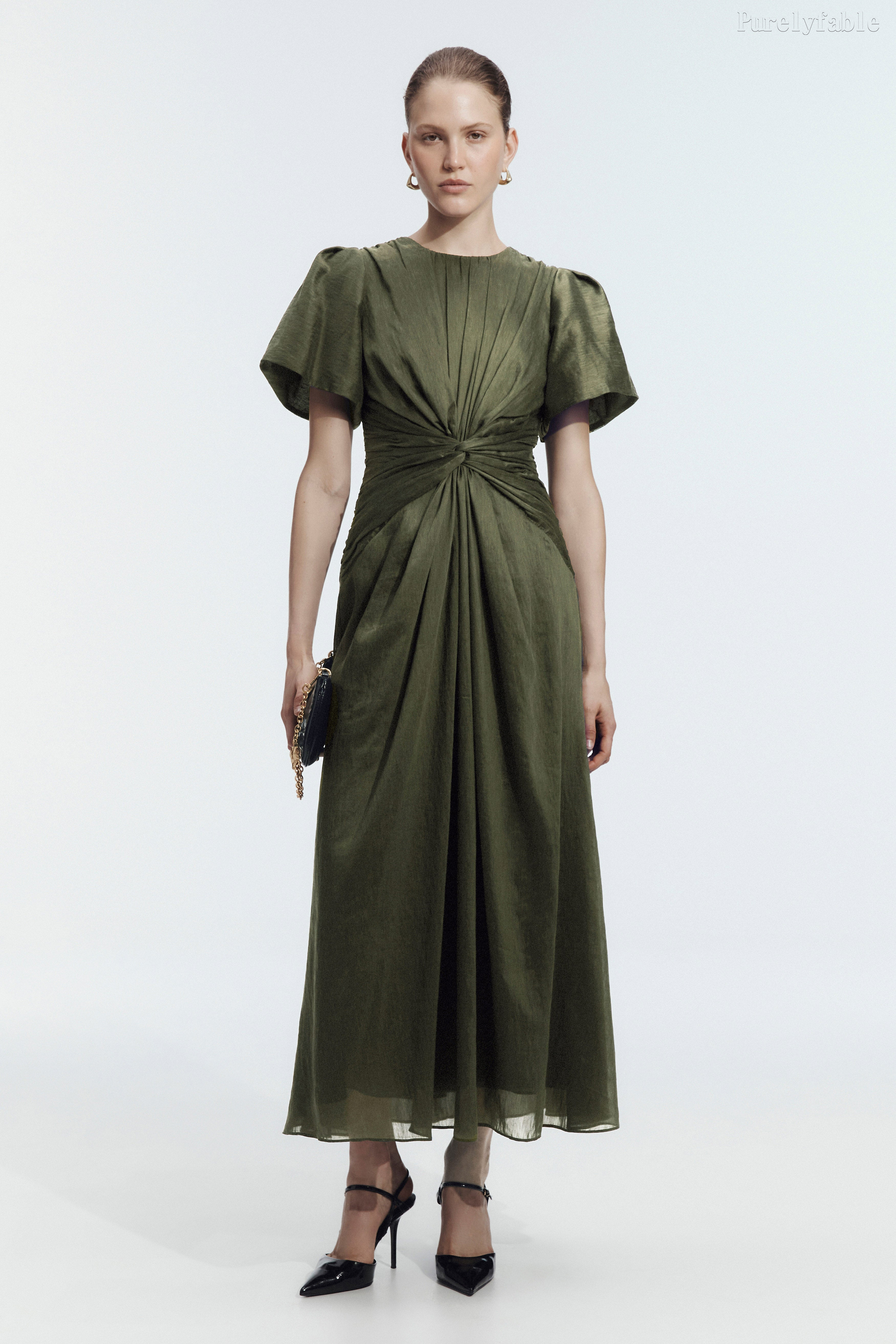 Hazel Dark Green Round-Neck Long Dress