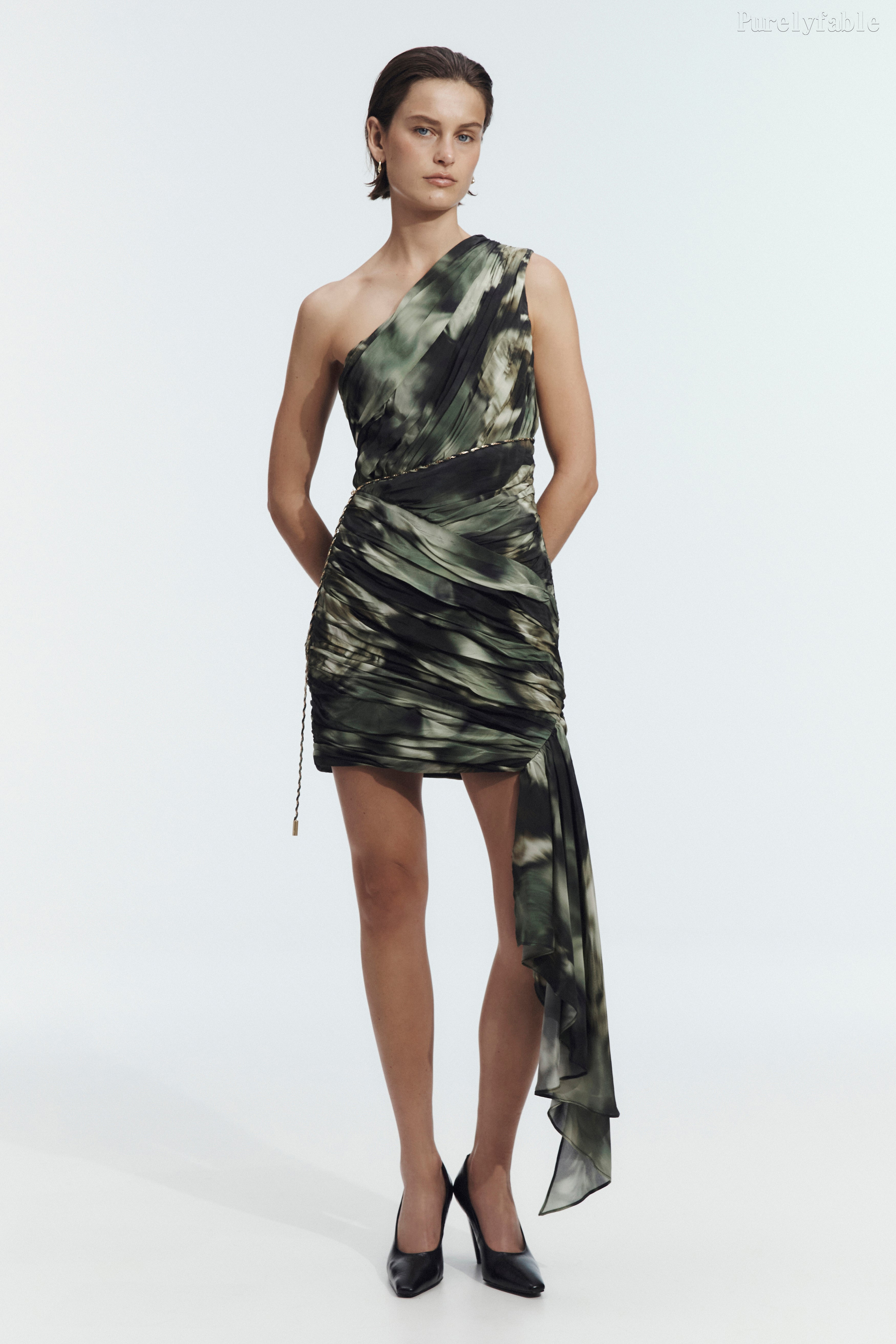Giana Dark Green One-Shoulder Asymmetrical Short Dress