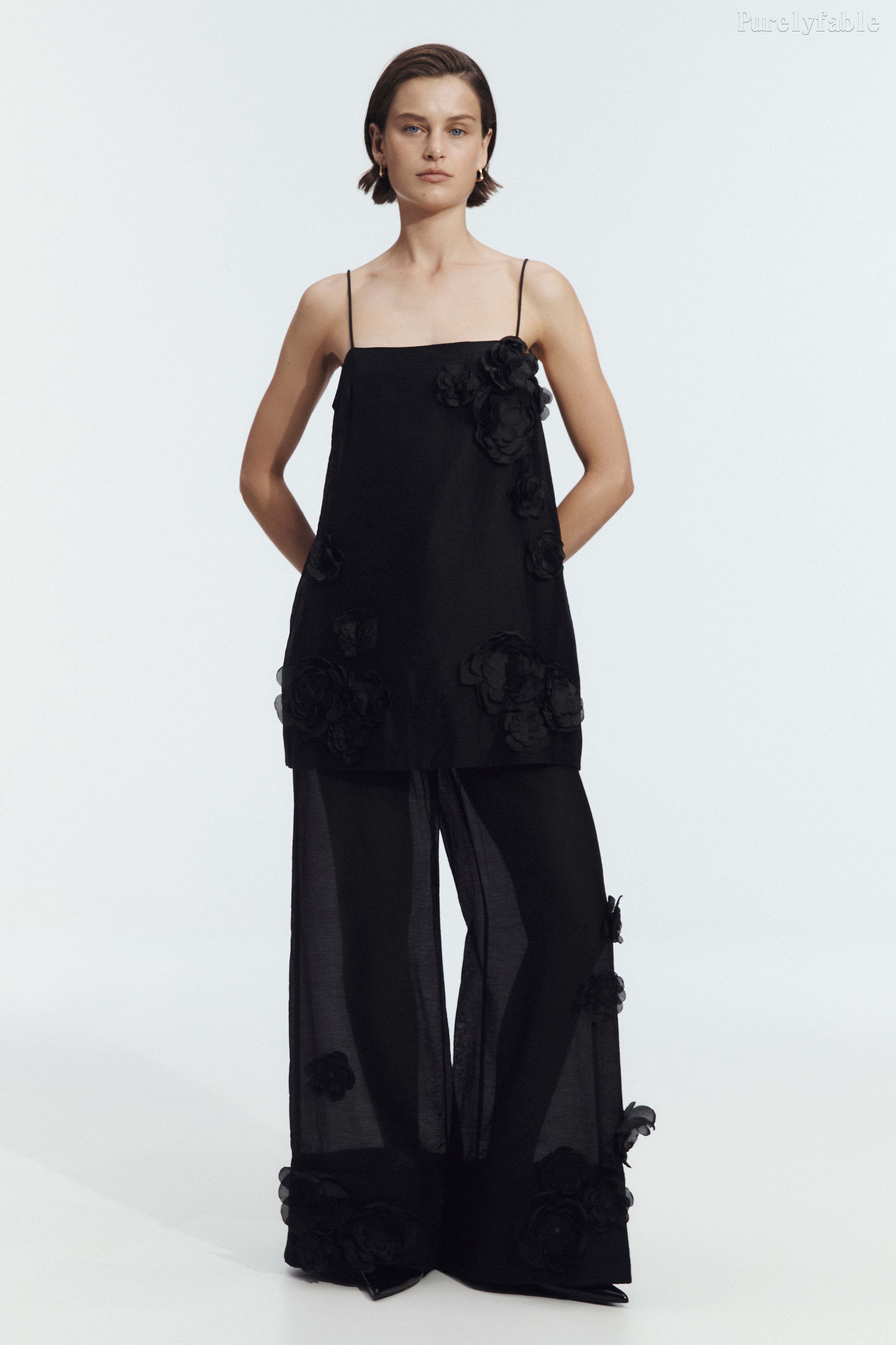 Giana Black Long Pants With Thin Shoulder Straps Set Of Two Pieces