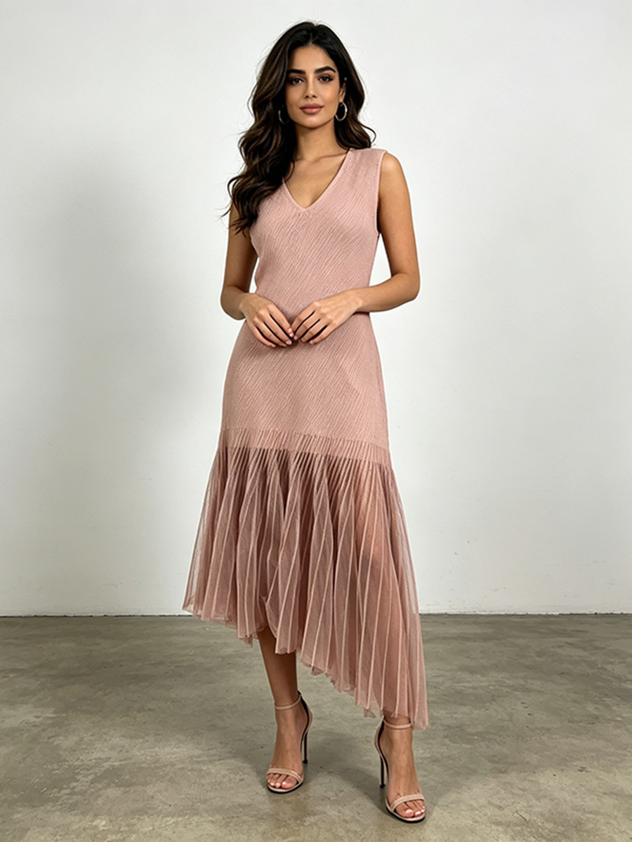 Kati Pink Asymmetrical V-Hem Dress
