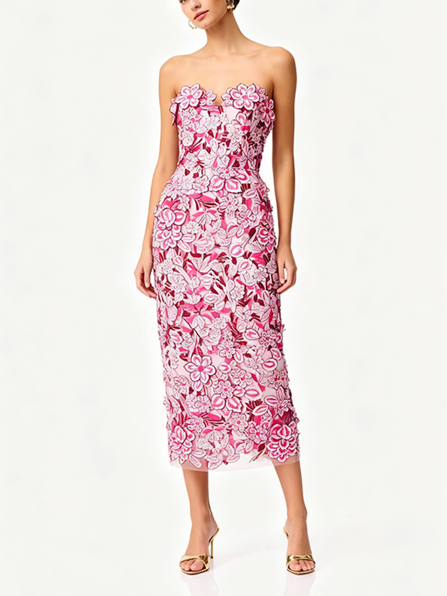Giselle Pink Strapless Dress With Floral Appliqués