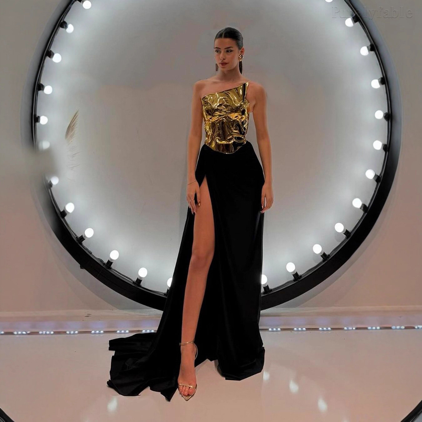 Giselle Black High-Slit Long Dress