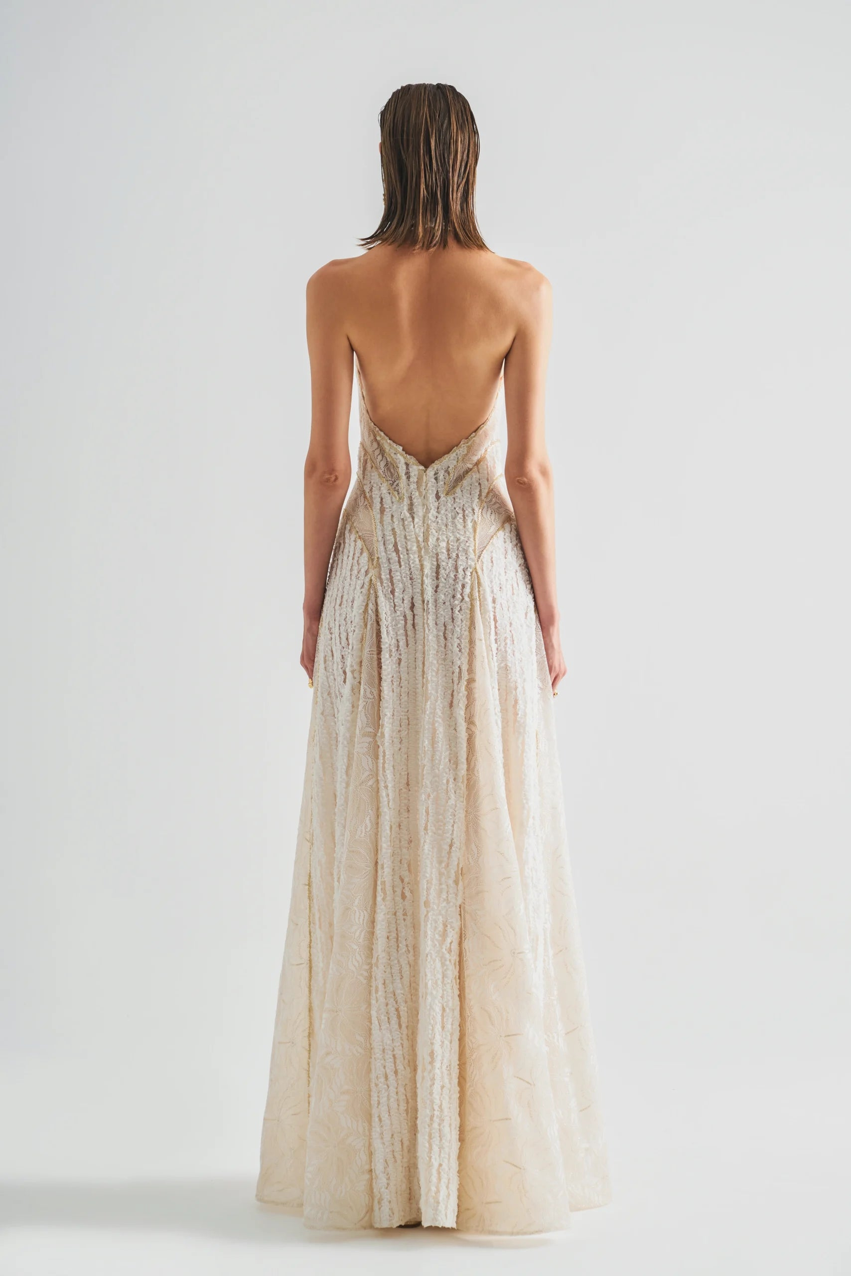 Charis Beige Halter Neck Maxi Dress