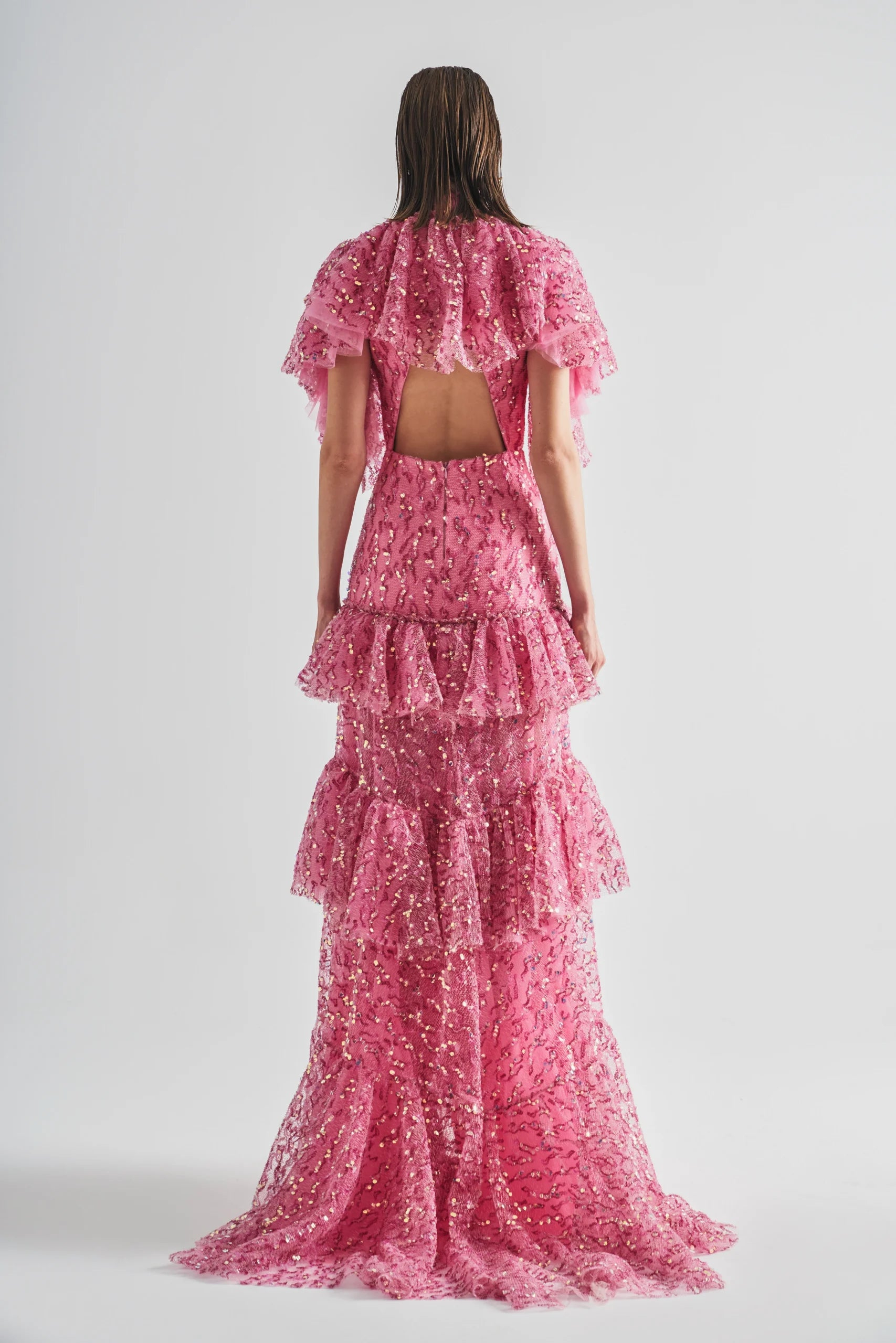 Charis Pink Layered Sequined Maxi Dress