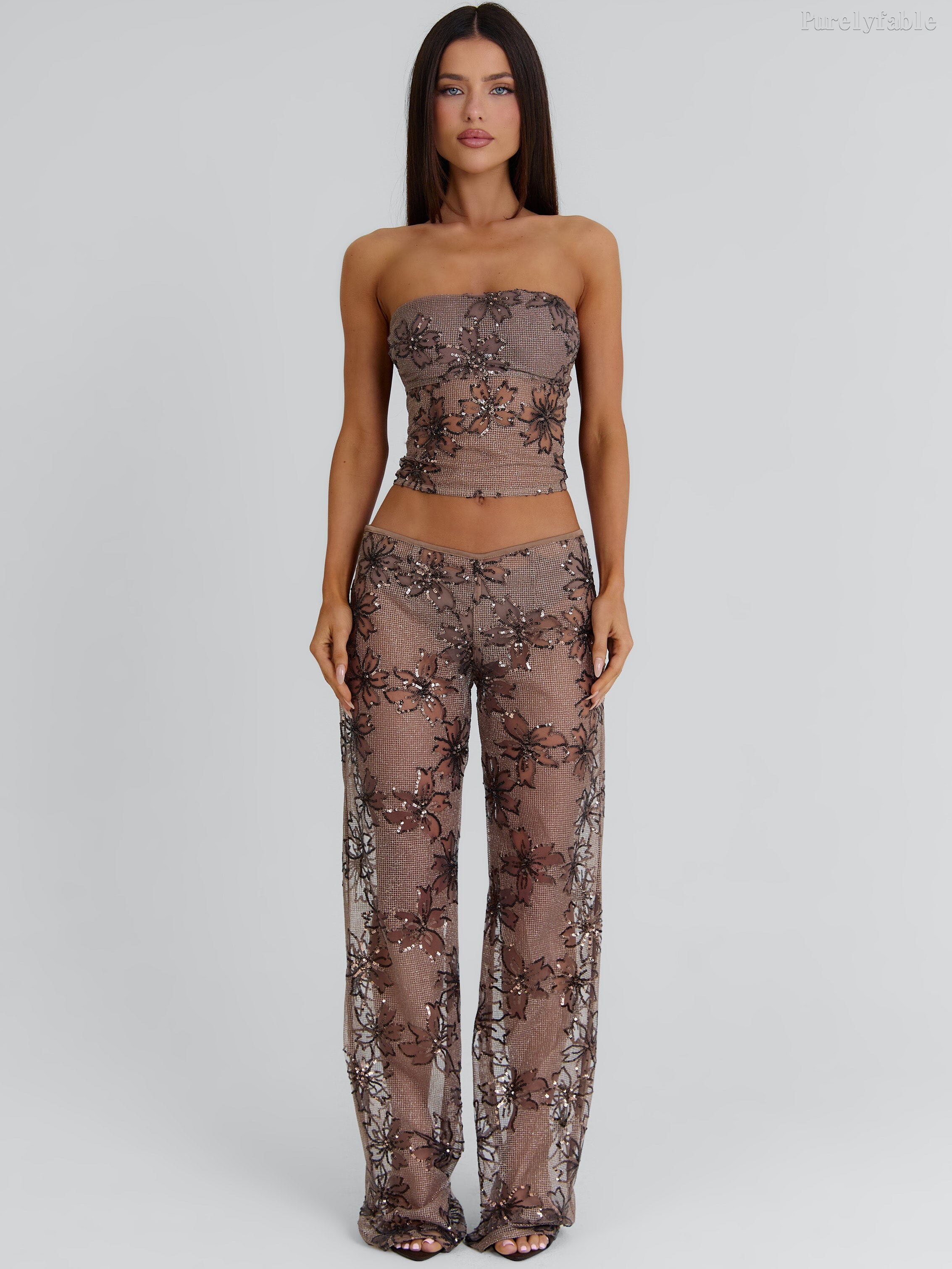 Lily Brown Strapless Short Top and Pants Two-Piece Set