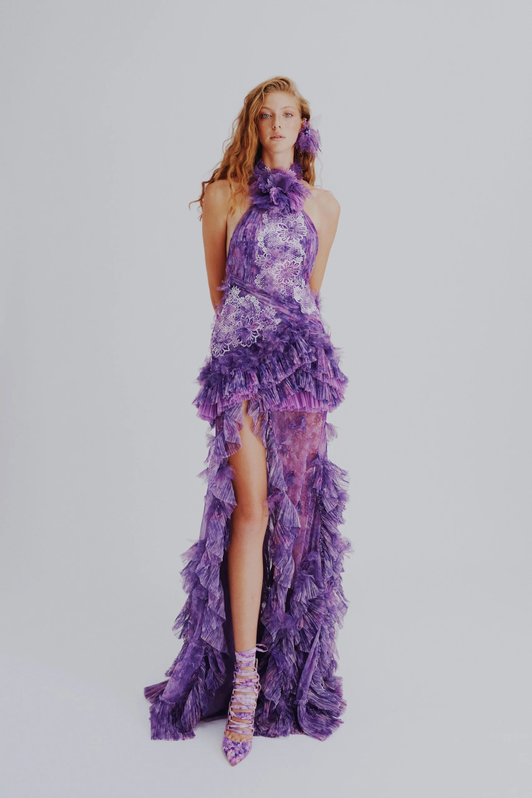 Katia Purple Lace Ruffled Maxi Dress