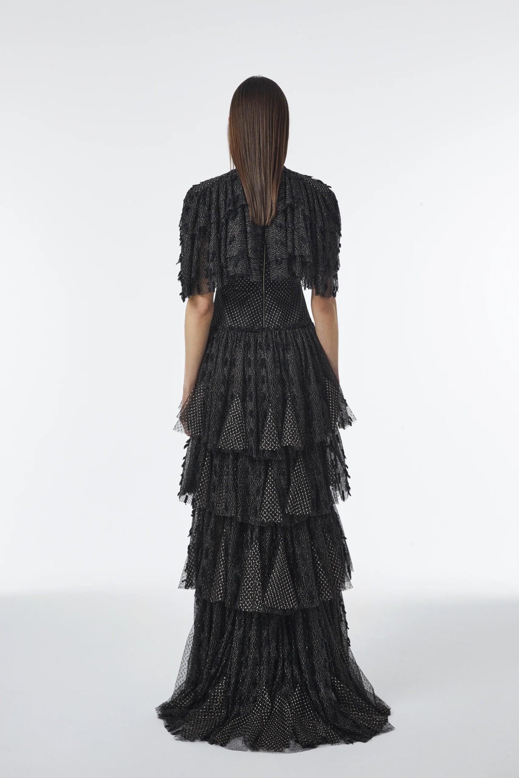 Coralie Black Mesh Layered Long Dress