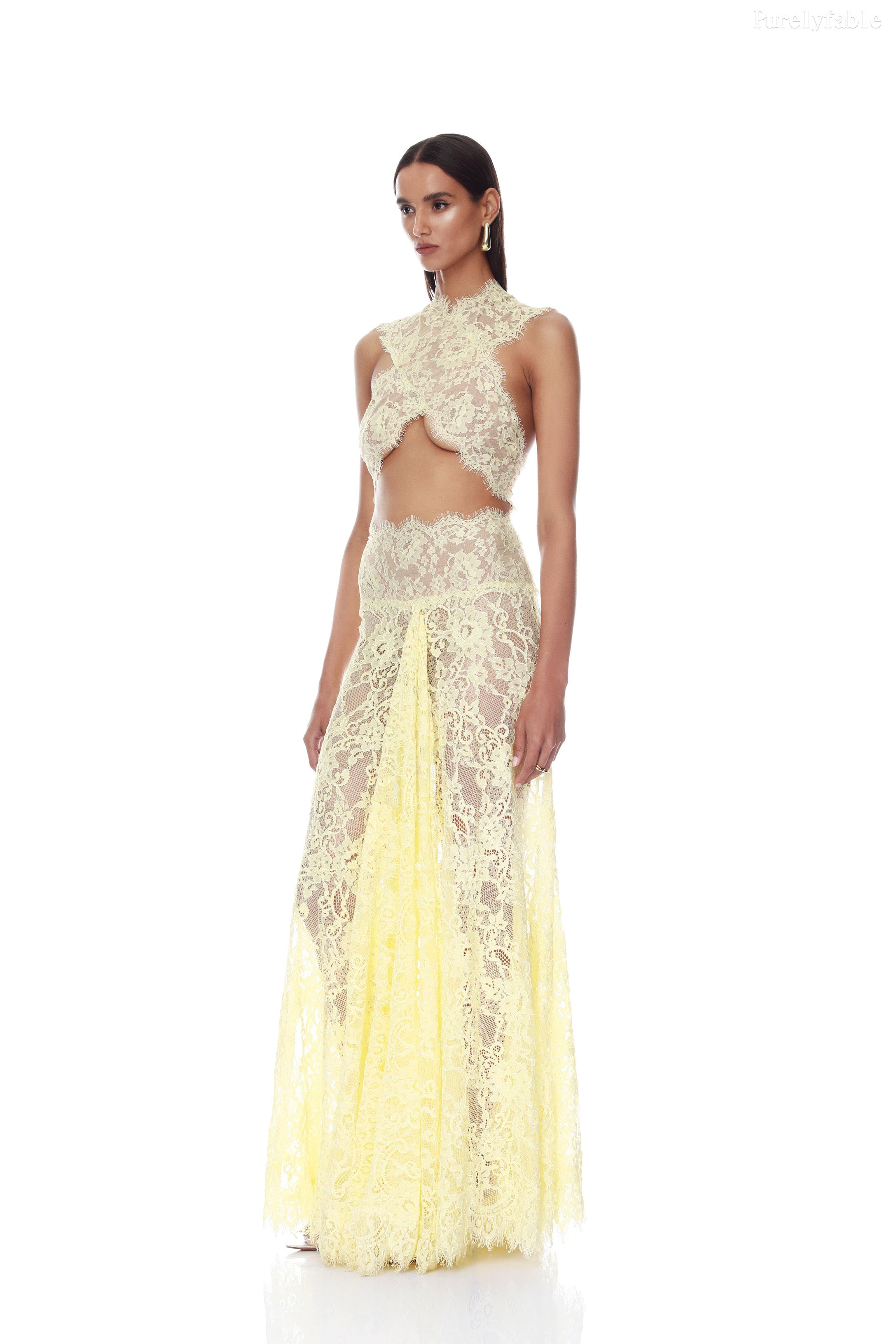 Yara Yellow Lace Gradient Dress Set