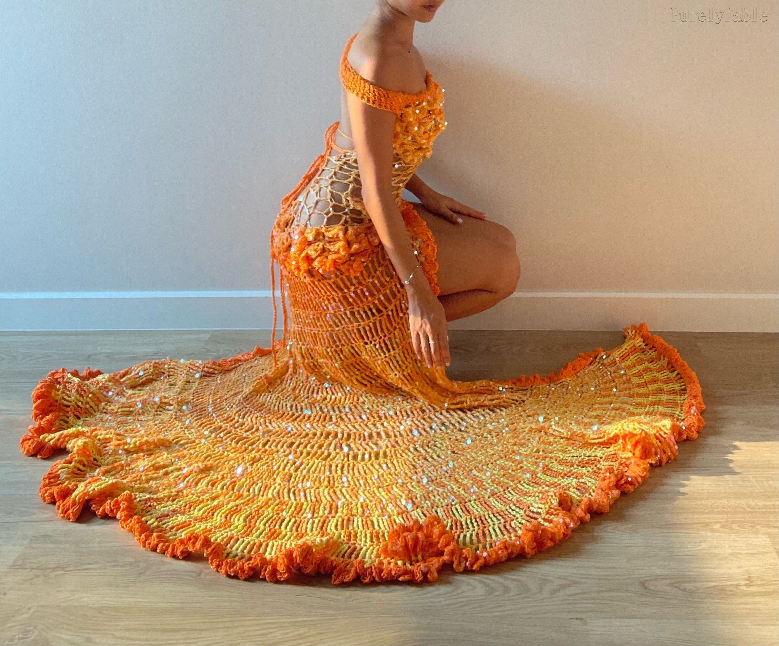 Liana Orange Sequin Mermaid Gown
