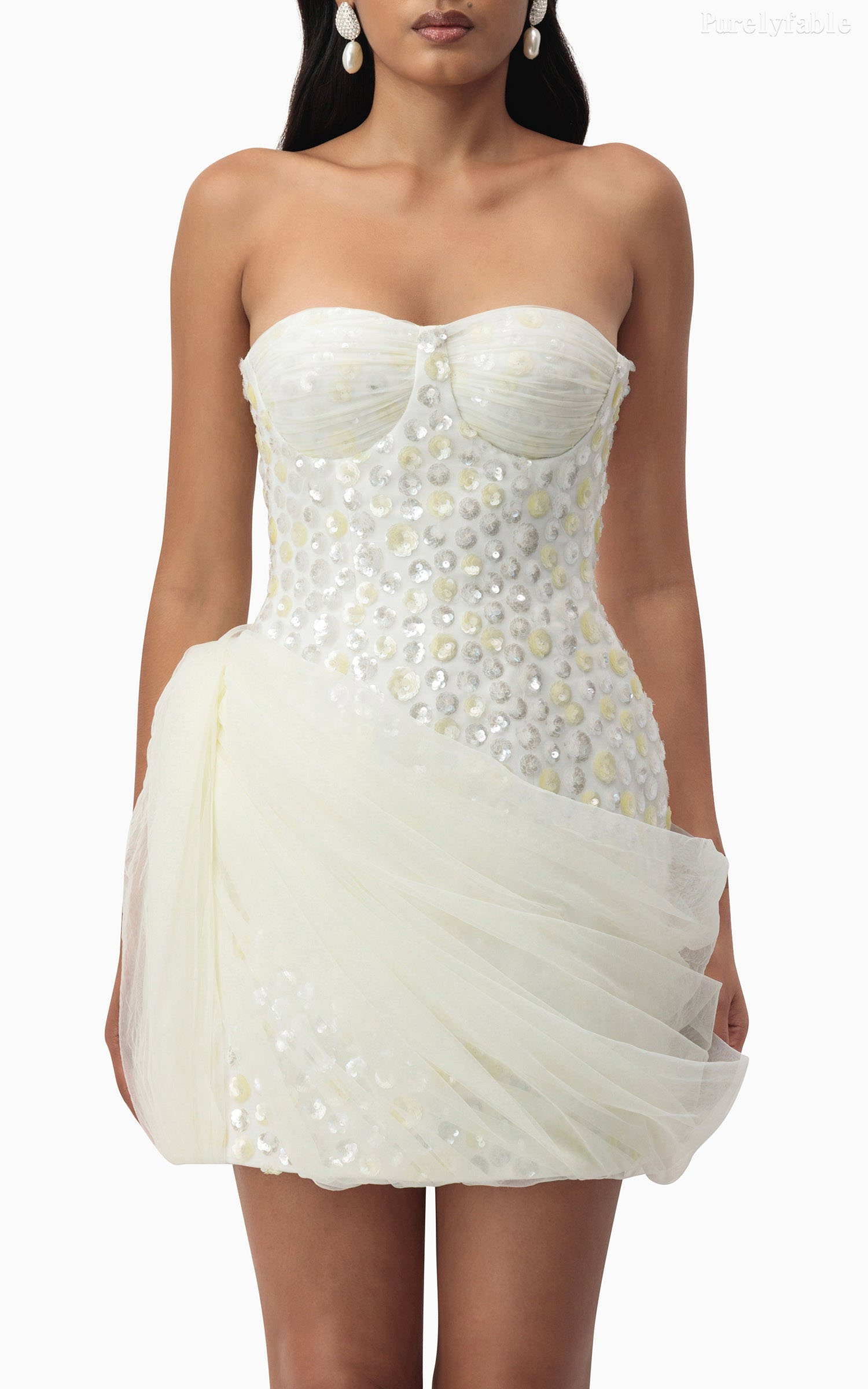 Natalia White Strapless Sequined Mini Dress