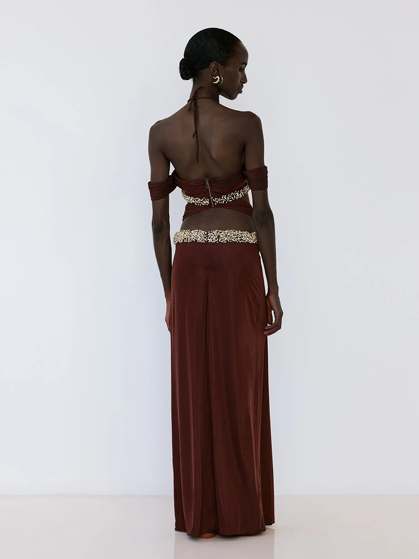 Evanna Deep Red Pleated Flowing Dress