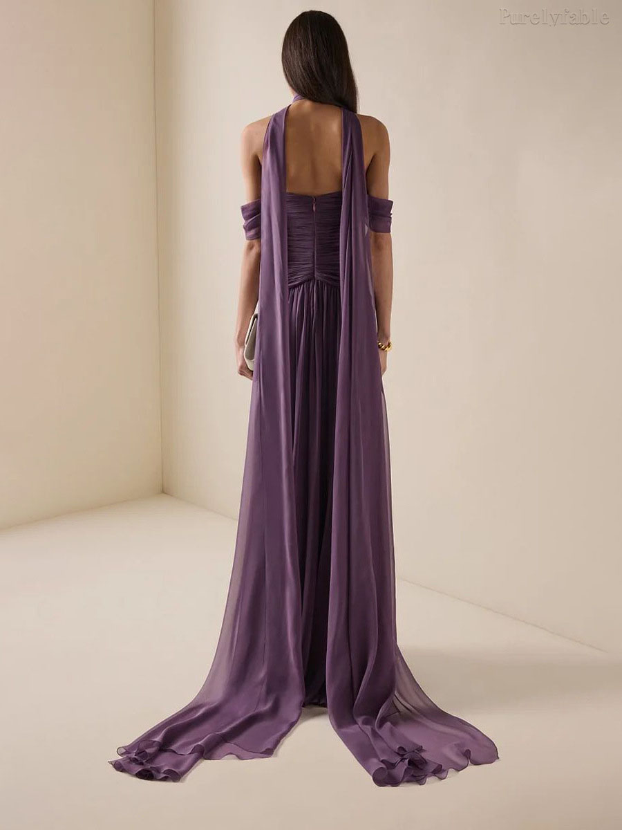 Coraline Purple Strapless Draped Maxi Dress