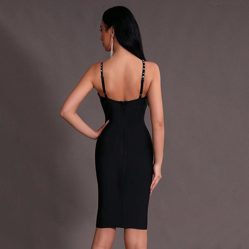 Maya Black Strapless V-neck Figure-Hugging Dress