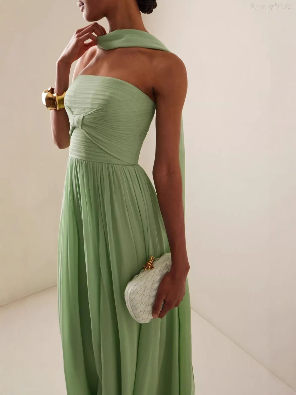 Dahlia Light Green Pleated Strapless Dress
