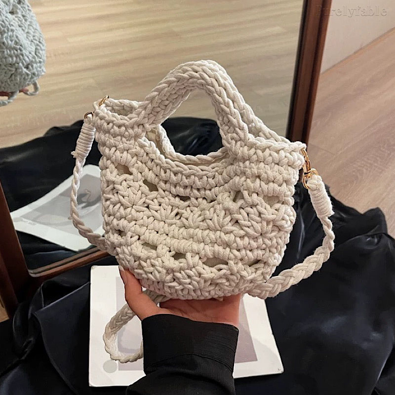 Khaki Woven Bucket Bag