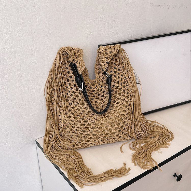 Coffee Colored Hollow Grass Woven Bag