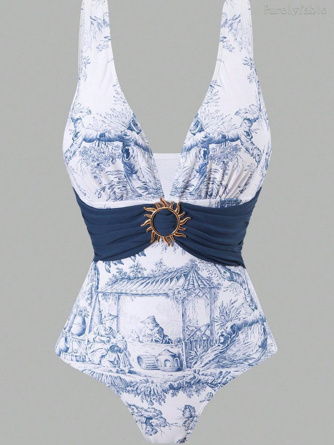 Camilla Blue Sexy Swimsuit Wrap Skirt Set