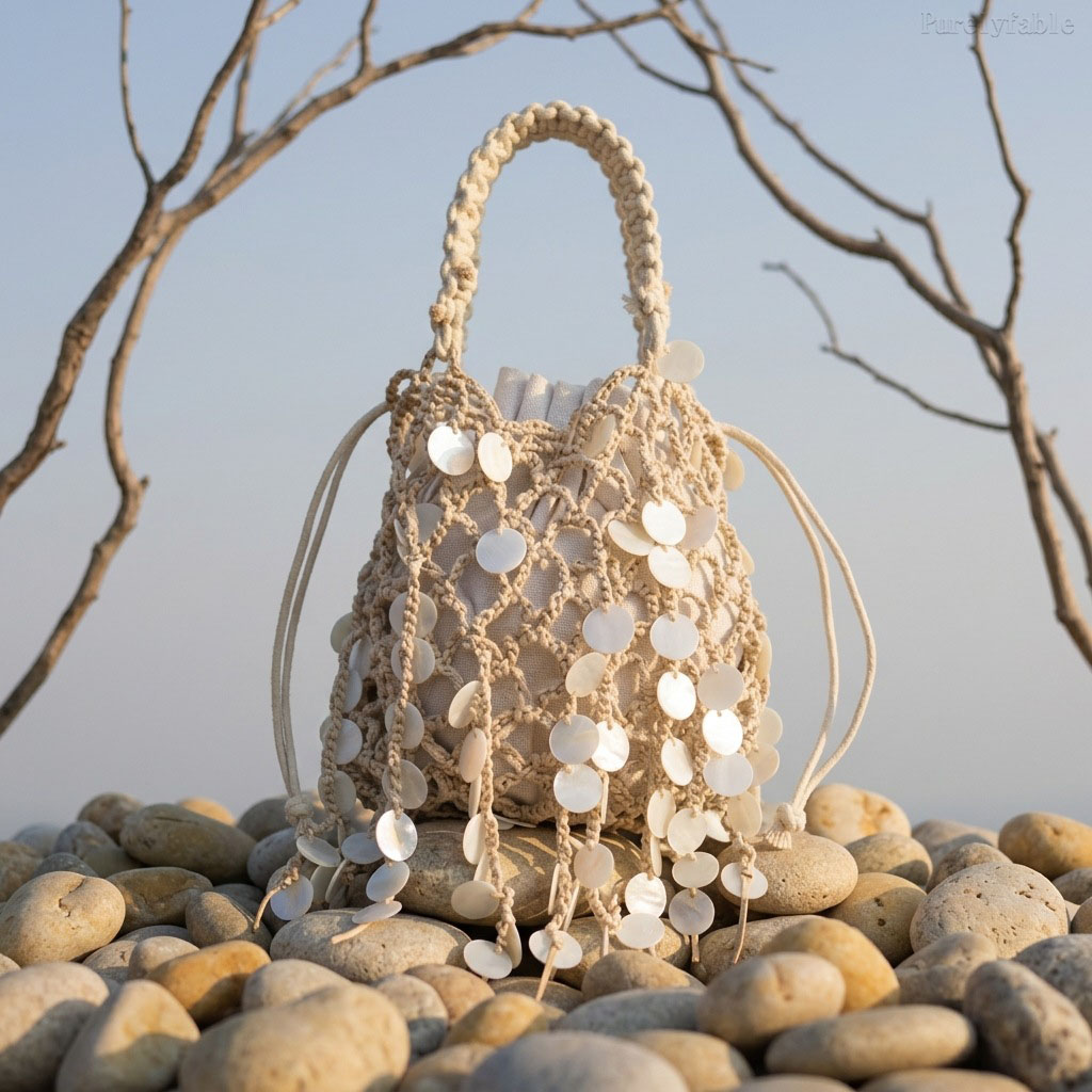 Rice White Glitter Bucket Bag