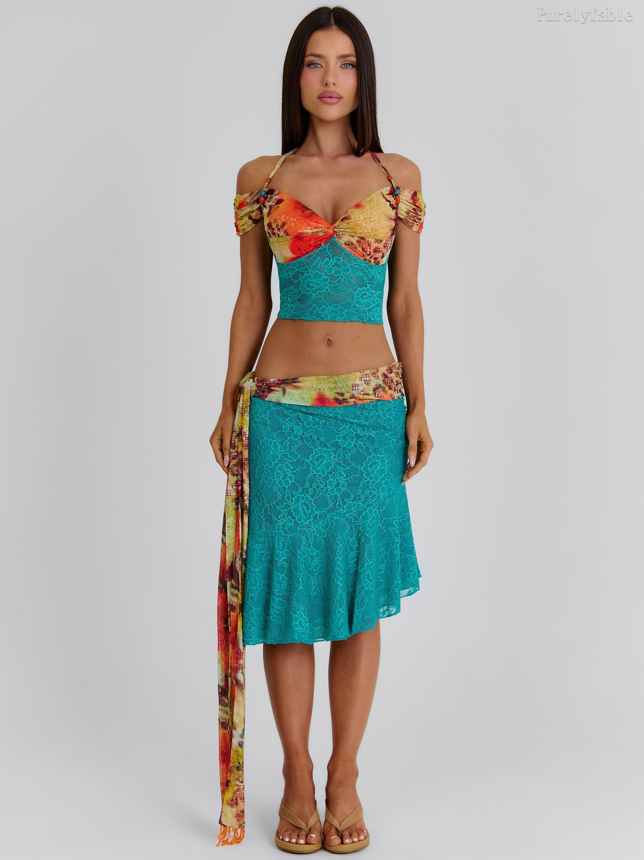 Ariadne Blue Sleeveless Fish-Tail Mid-Length Dress Set