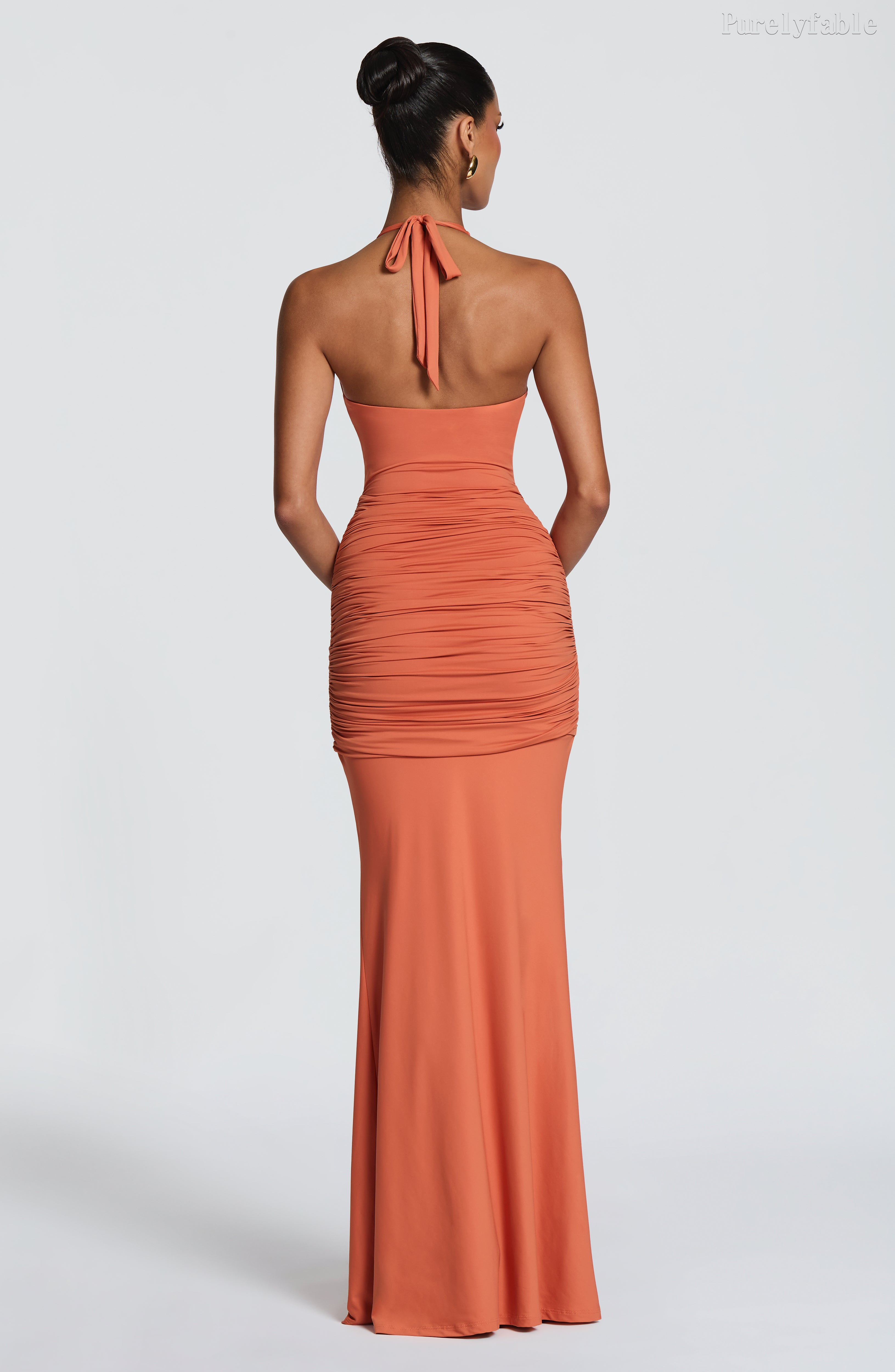 Paloma Orange Halter Neck Cut-Out Pleated Skirt