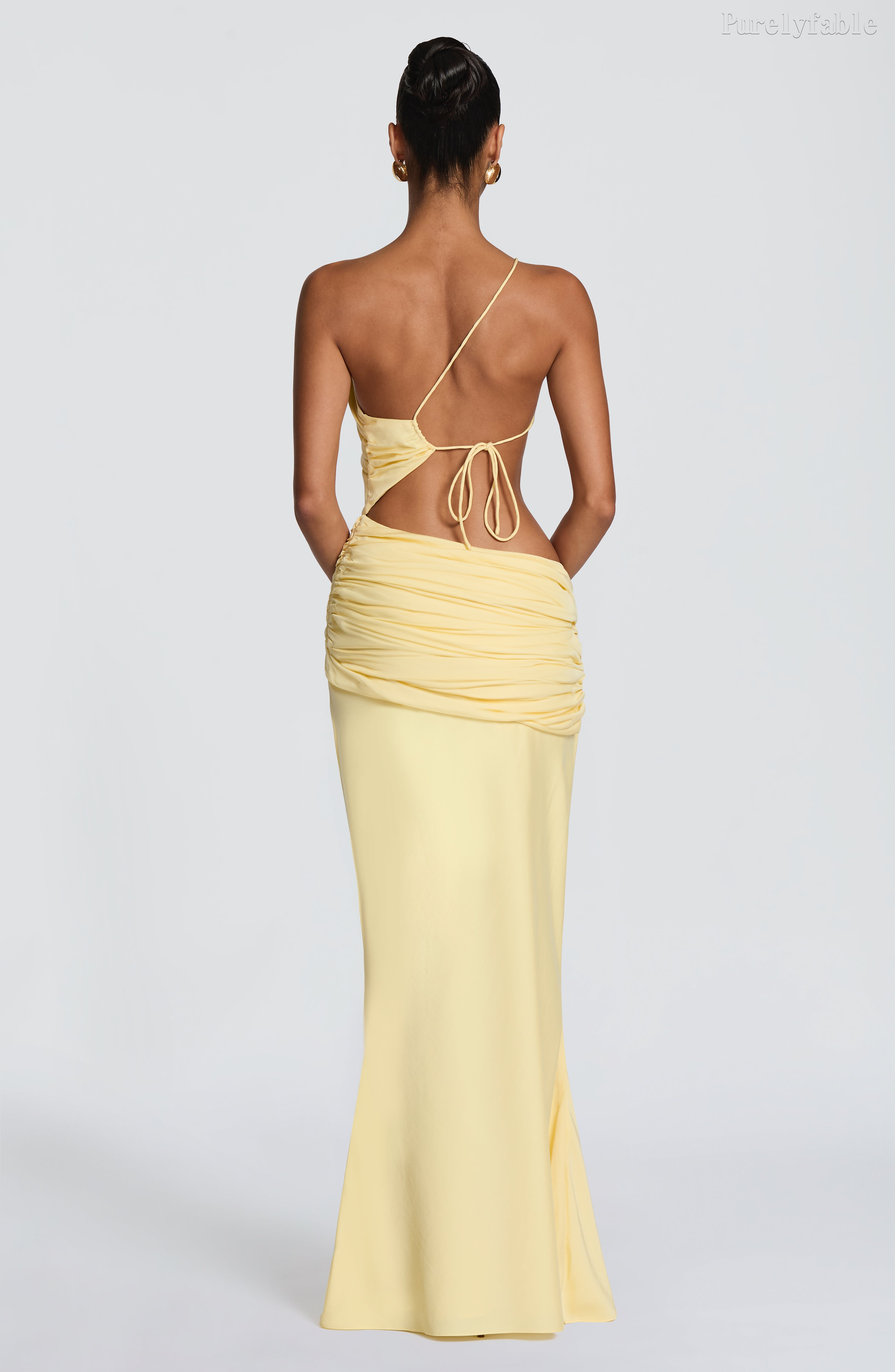 Rafaela Blue Single-Sleeve Open-Back Dress