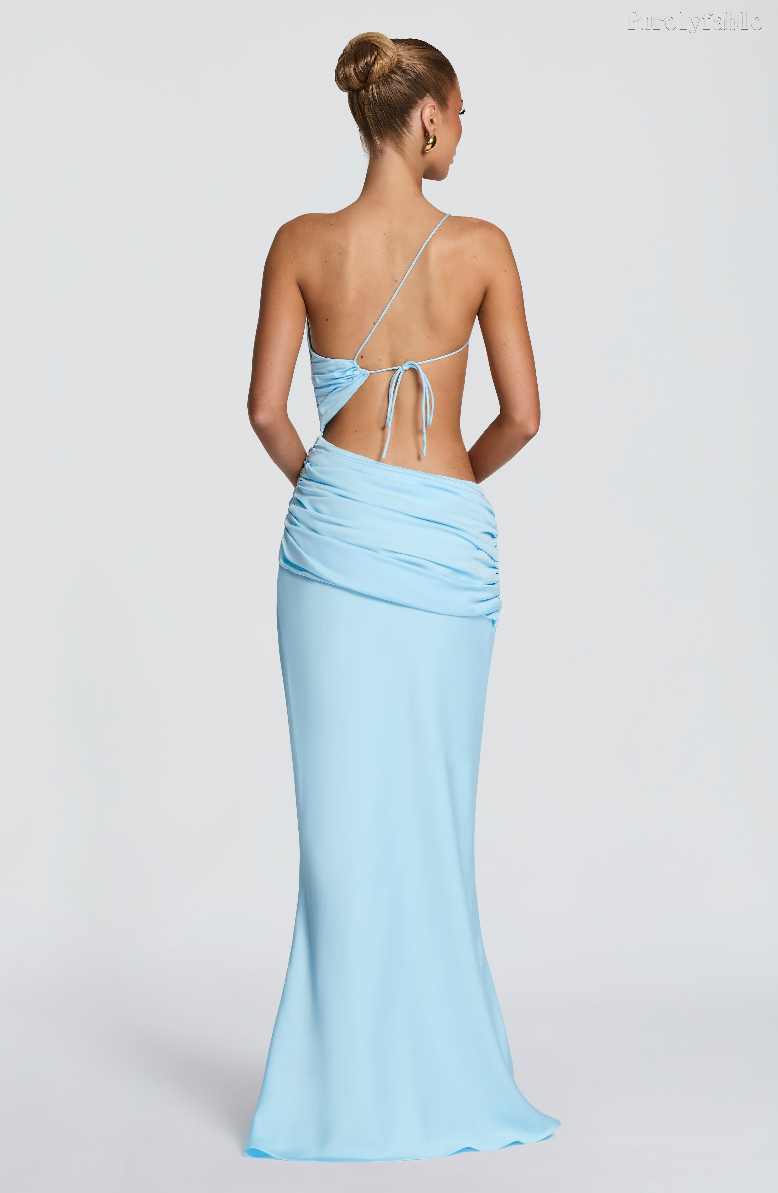Rafaela Blue Single-Sleeve Open-Back Dress