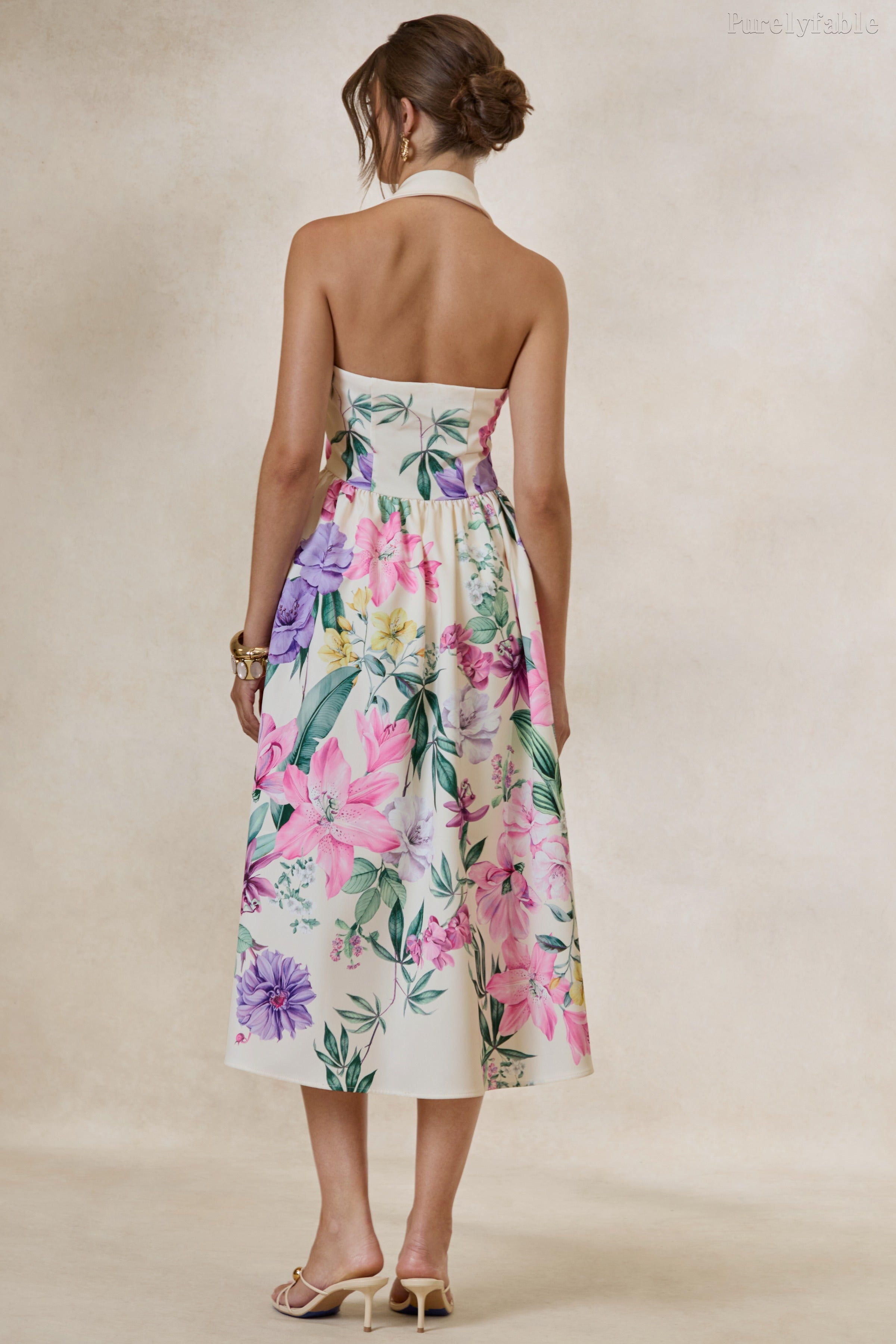 Veda Colorful Printed Sleeveless Collar Neckline Dress