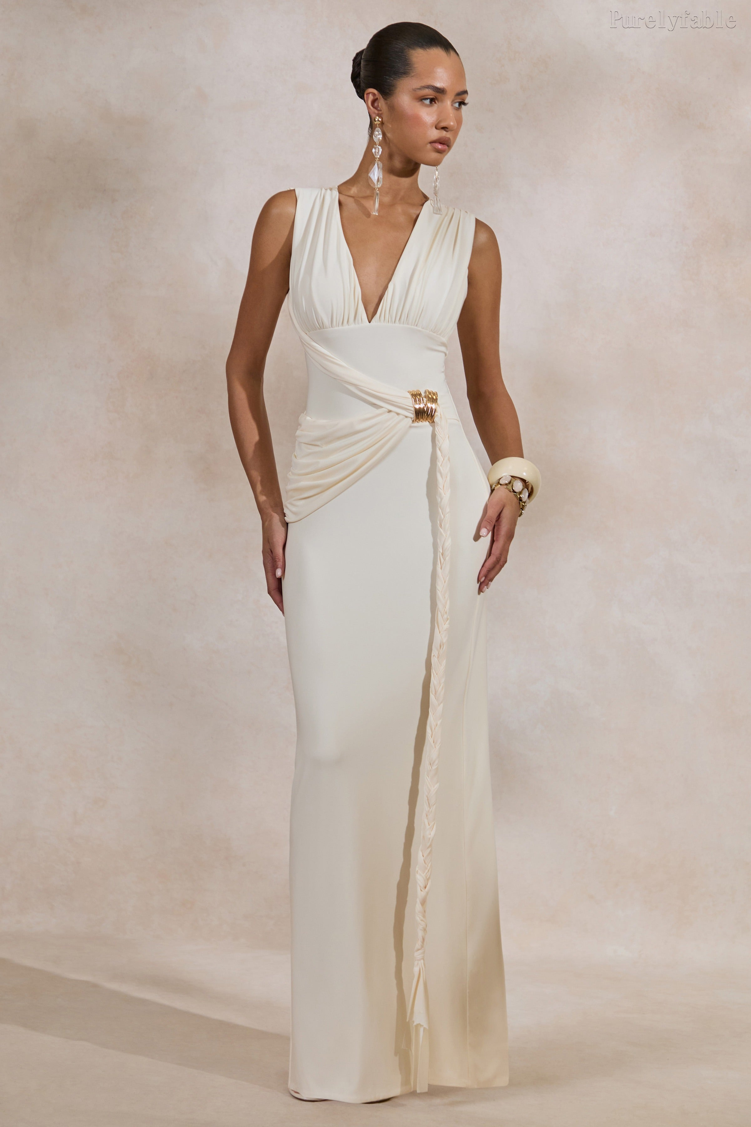 Vivianna White Sleeveless Wrap Long Dress